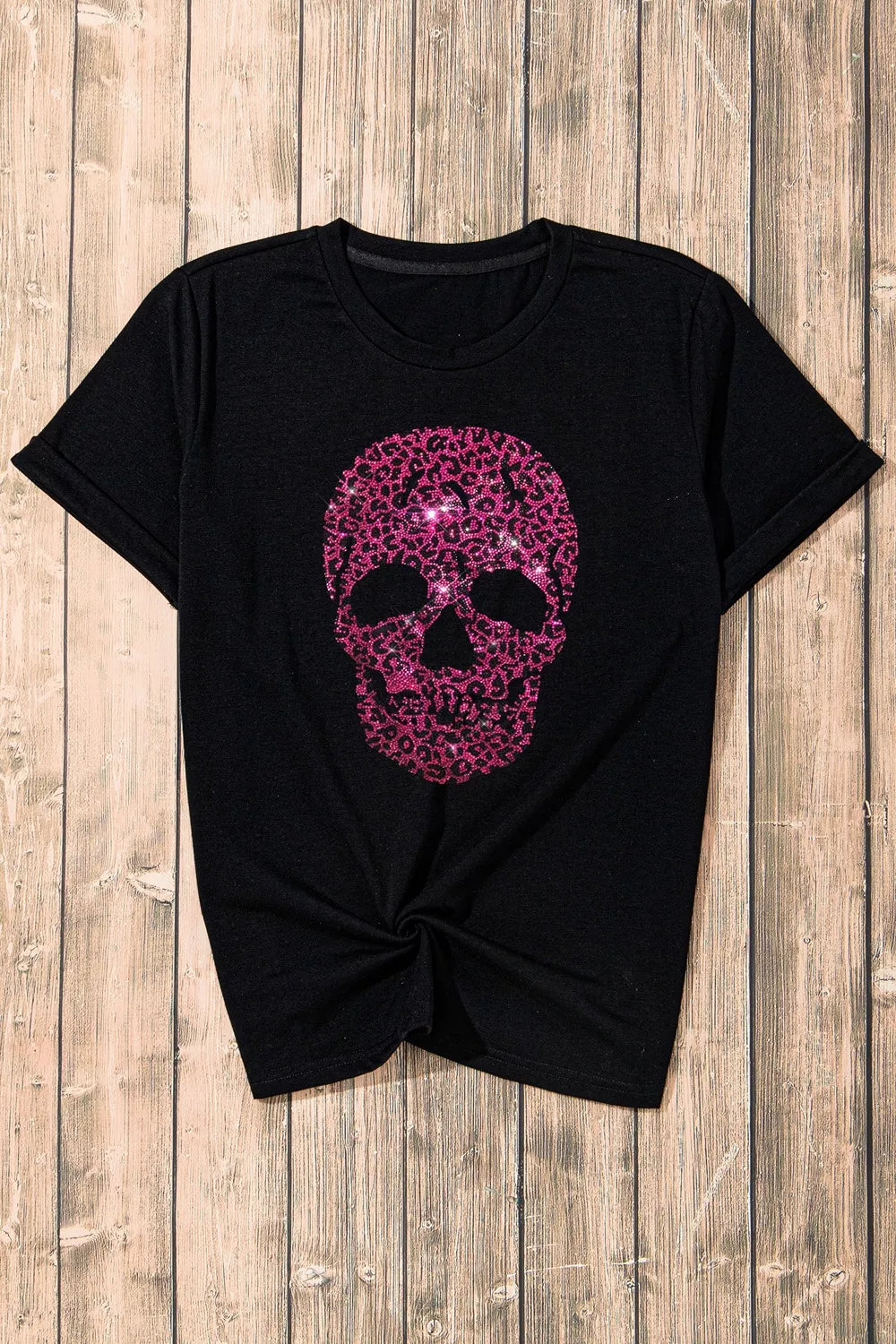 Trendsi Rhinestone Skull Graphic Crew Neck T Shirt -