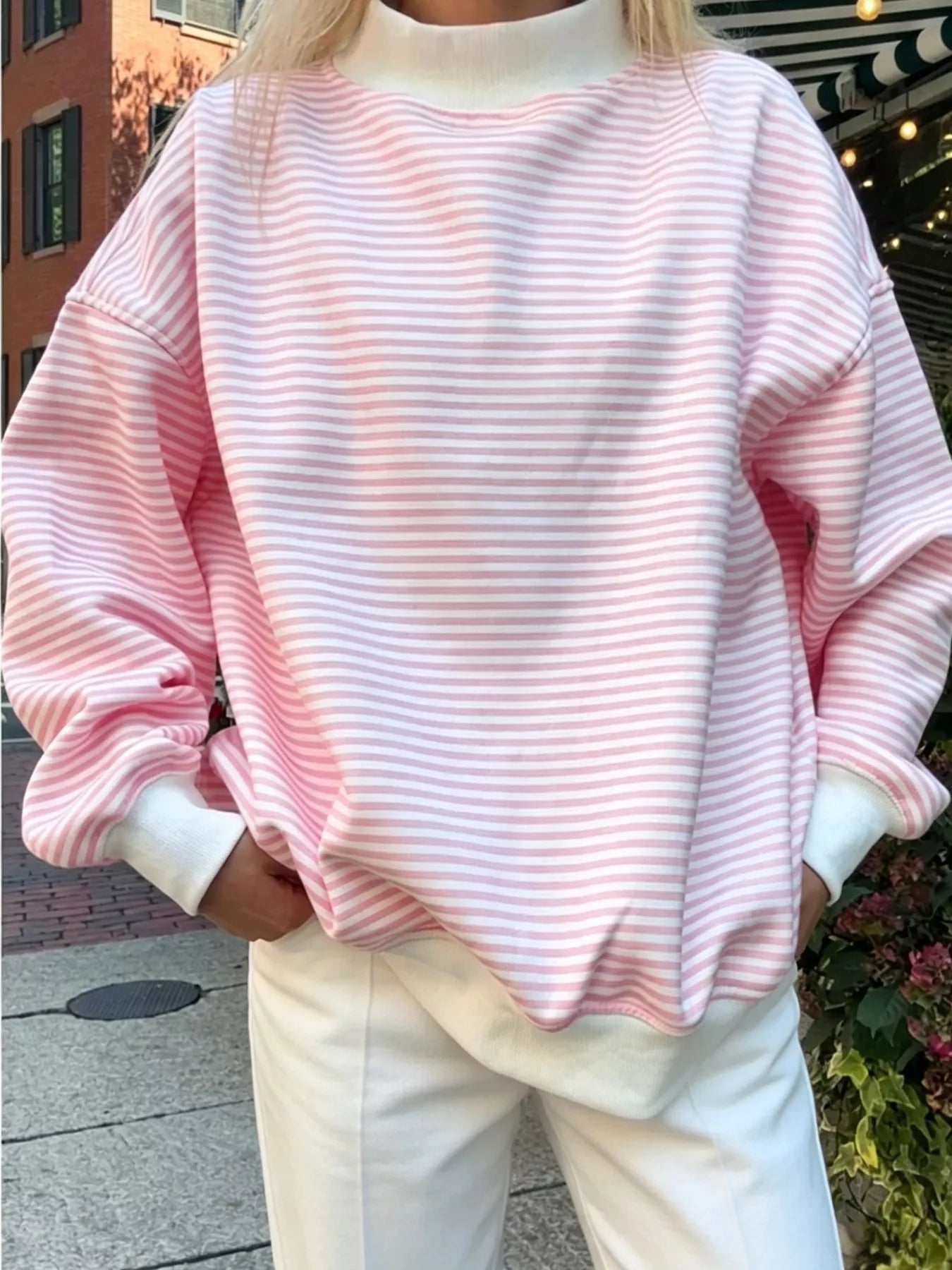 Trendsi Oversized Striped Crew Neck Sweatshirt -