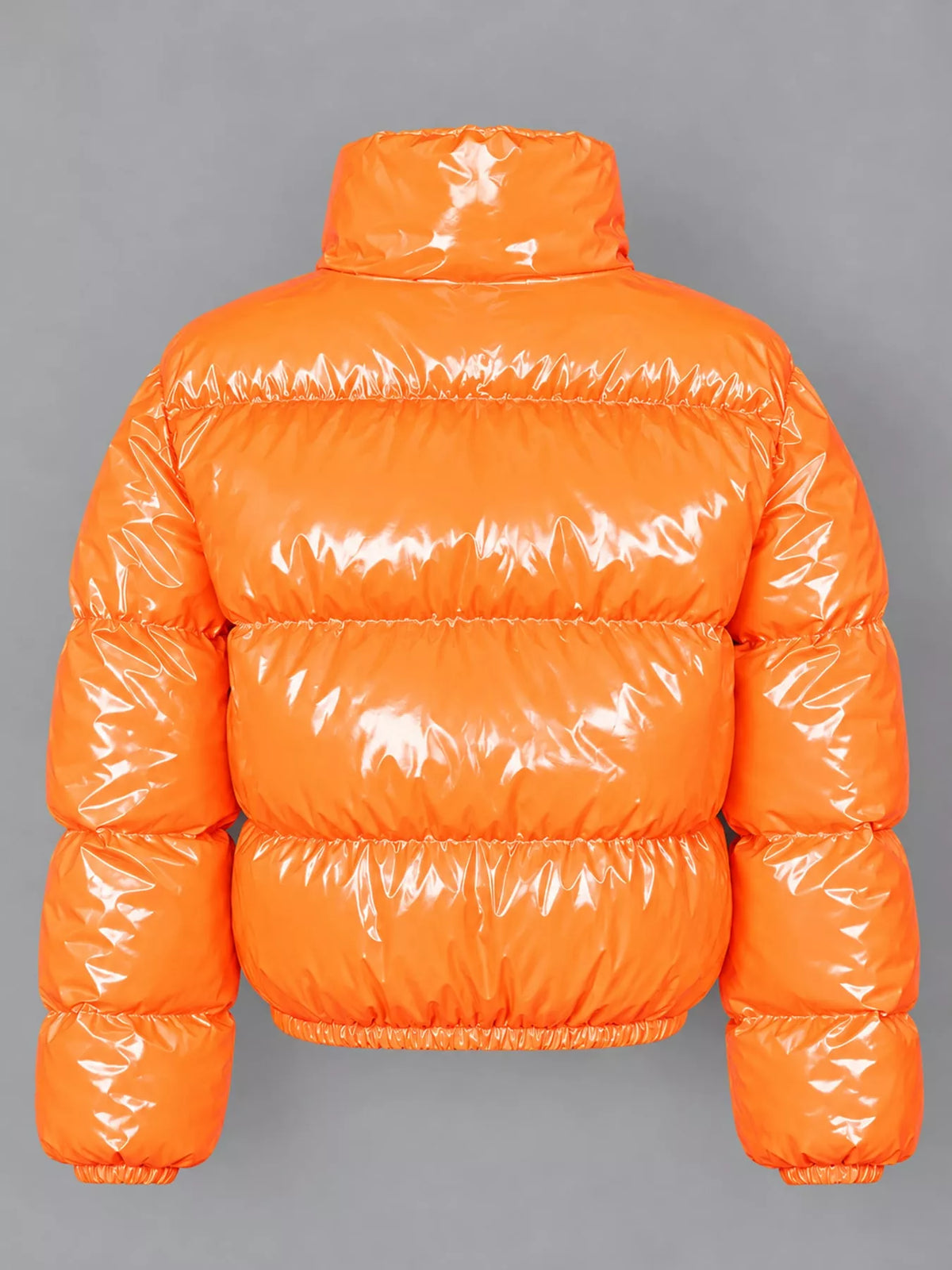 Glossy Stand-Collar Zip-Up Puffer Jacket — back view