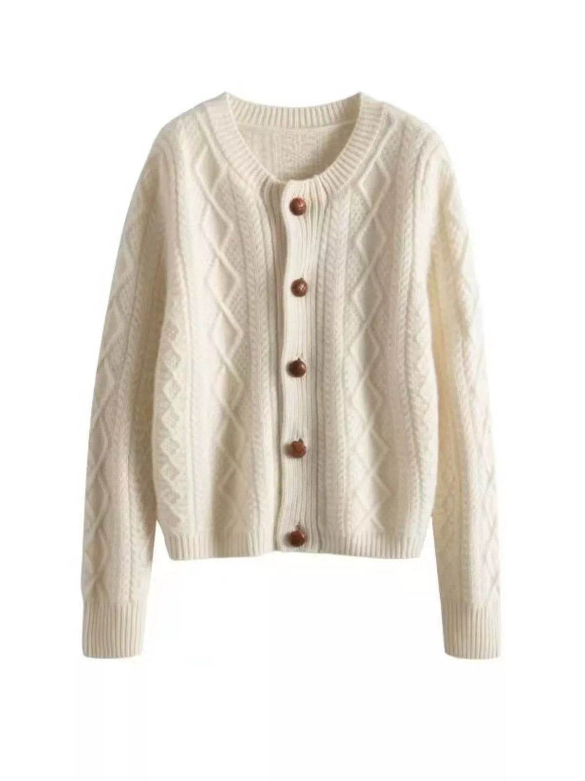 White cable-knit button-down cardigan