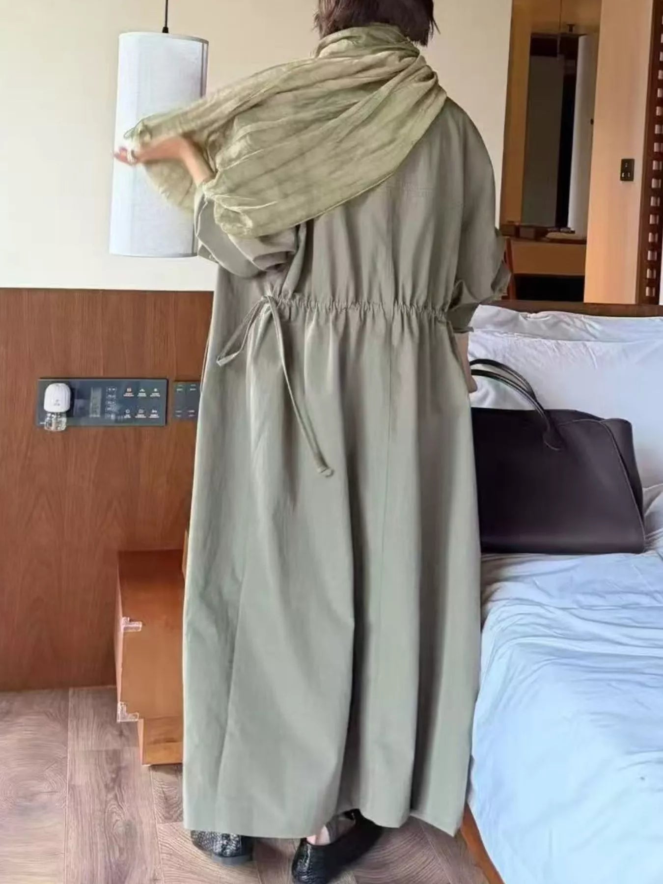 Trendsi Drawstring Open Front Longline Trench Coat -