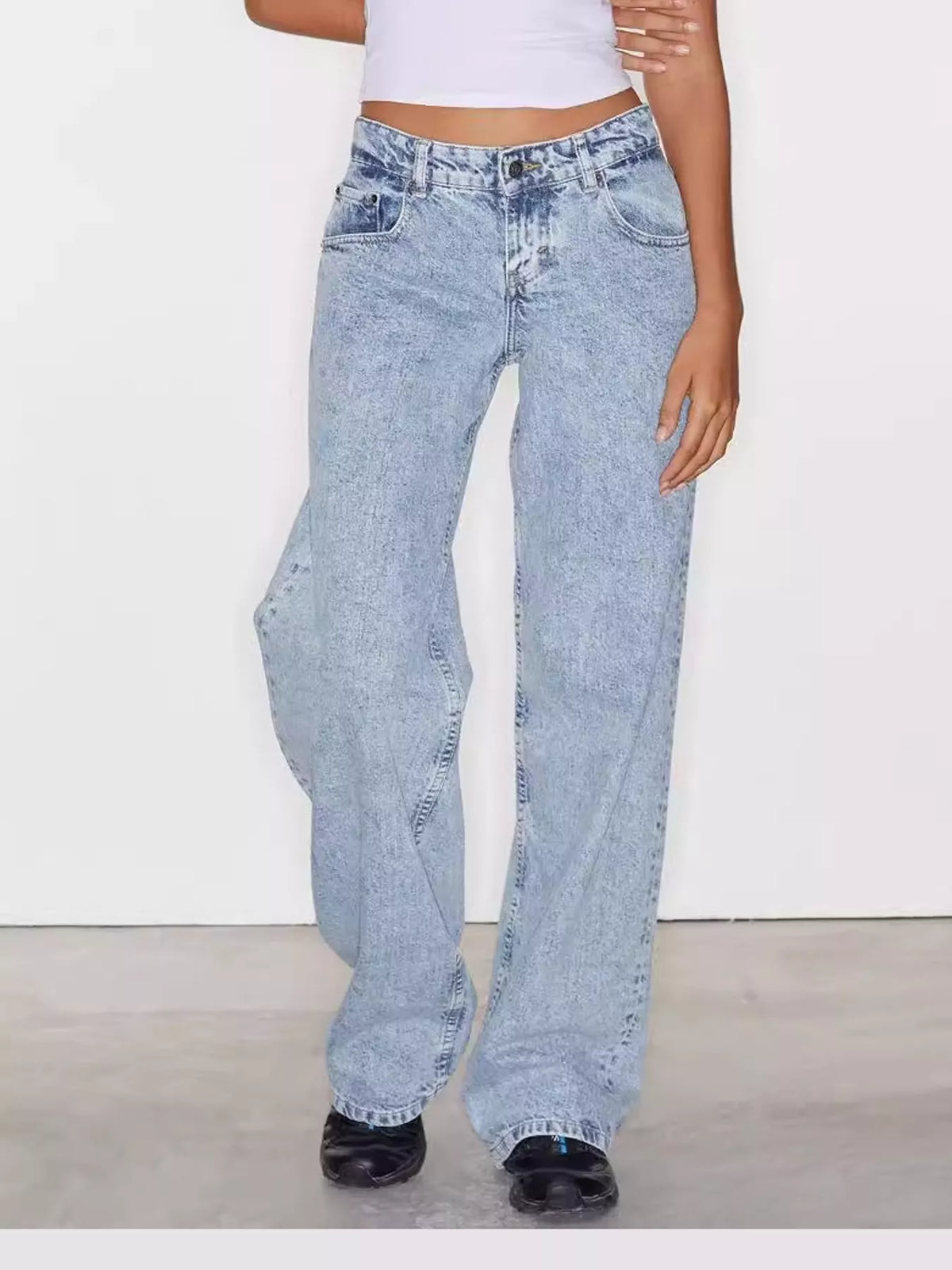 Vintage Wash Low-Rise Wide-Leg Jeans — front view