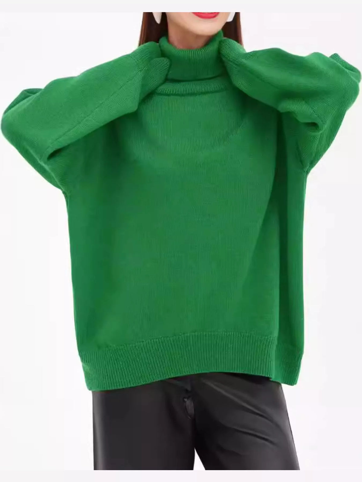 Oversized Turtleneck Drop Shoulder Sweater — front view