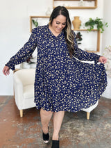 Trendsi Double Take Full Size Printed Ruffle Hem Long Sleeve Tiered Dress -