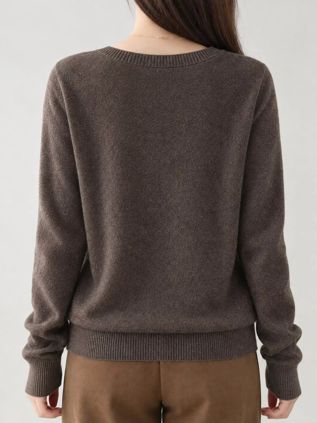 V-Neck Knit Sweater, back view in brown