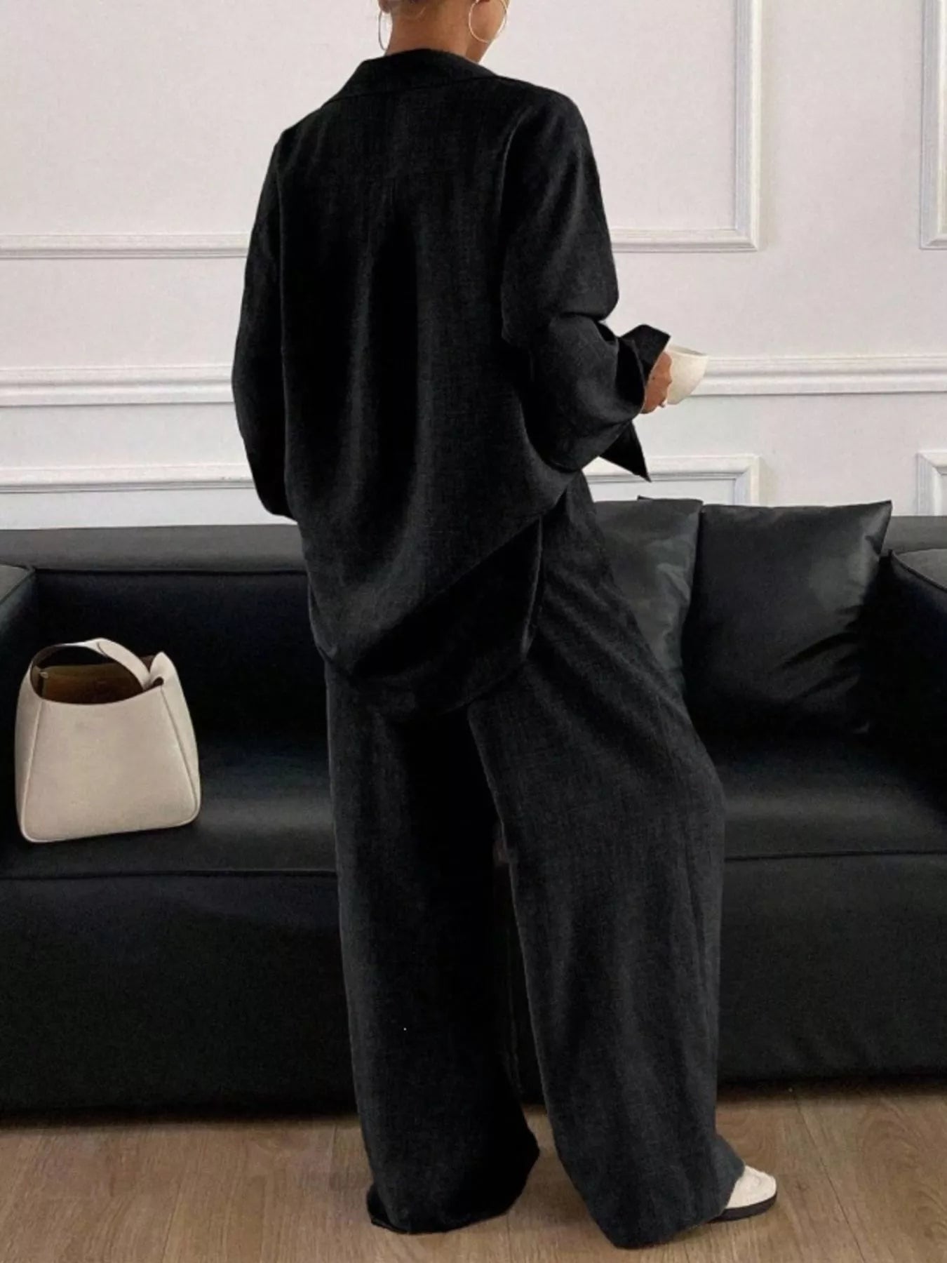 Trendsi Button Up Long Sleeve Shirt and Wide Leg Pants Set -