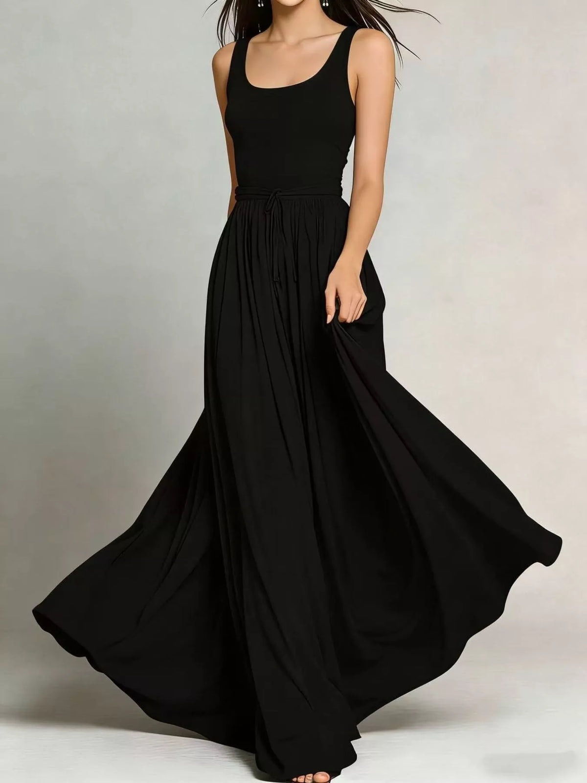 Black solid color maxi dress