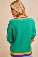 Trendsi BiBi Mardi Gras Sequin Ribbon Patched Sweater -