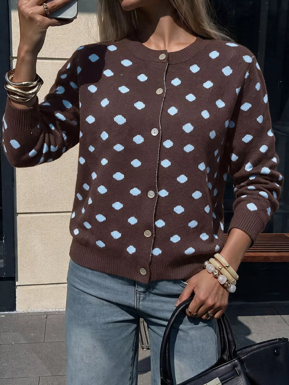 Trendsi Polka Dot Button Up Cardigan -