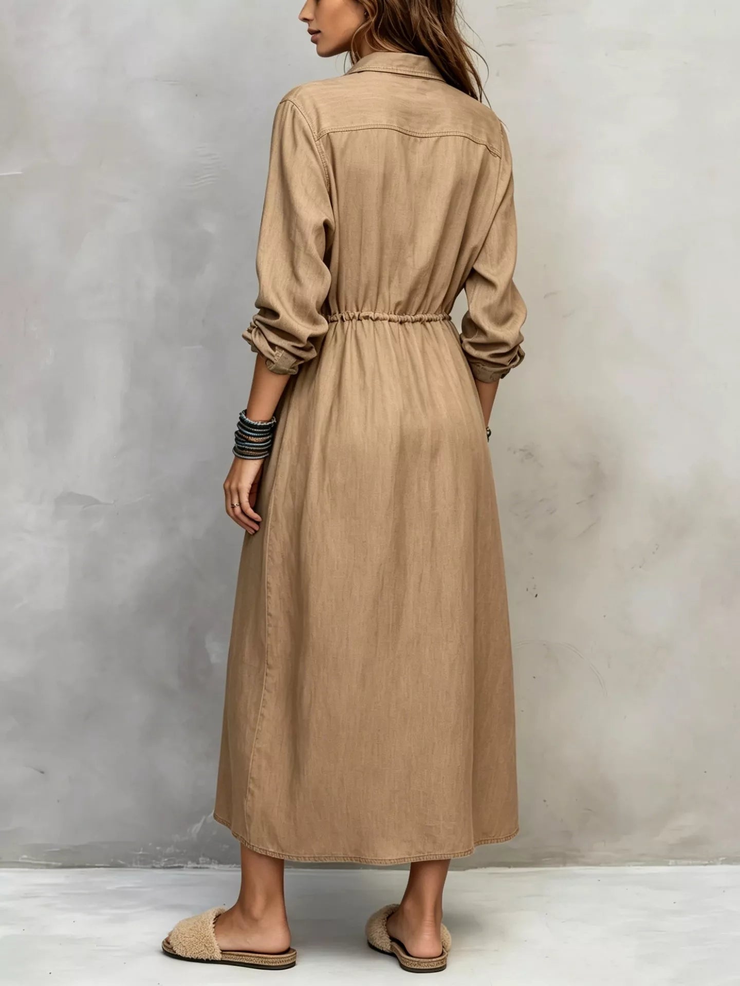 Trendsi Full Size Button Front Long Sleeve Shirt Dress Plus Size - Dresses