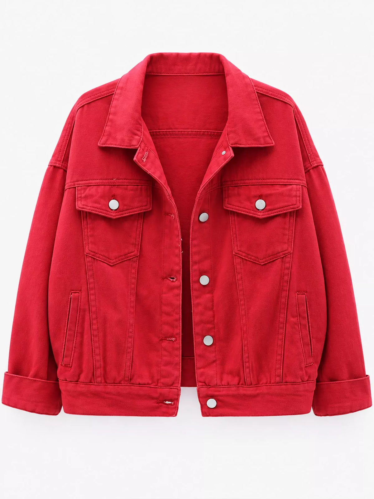 Button-Down Classic Cropped Denim Jacket — garment front