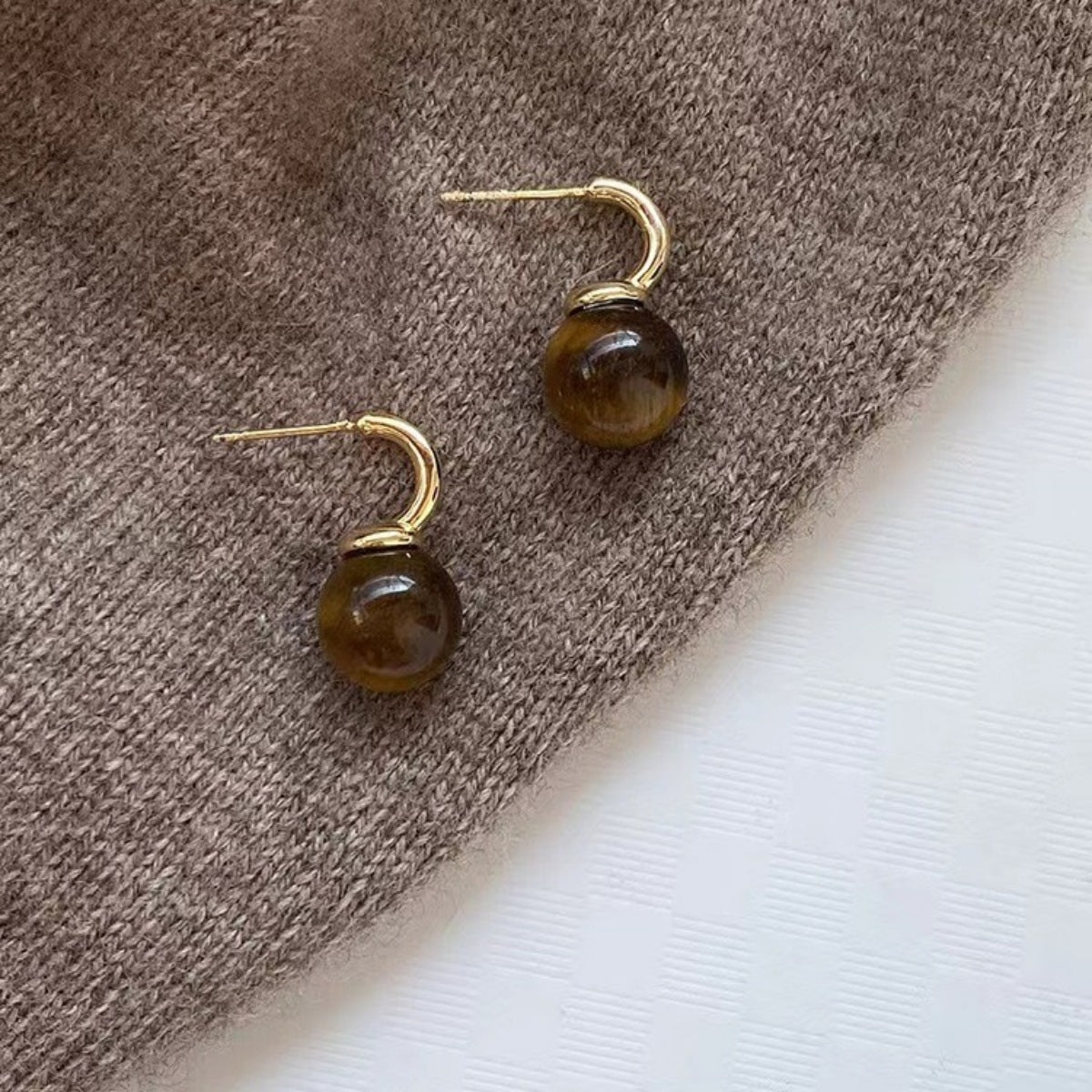 Trendsi Tiger Eye Ball Drop Earrings -