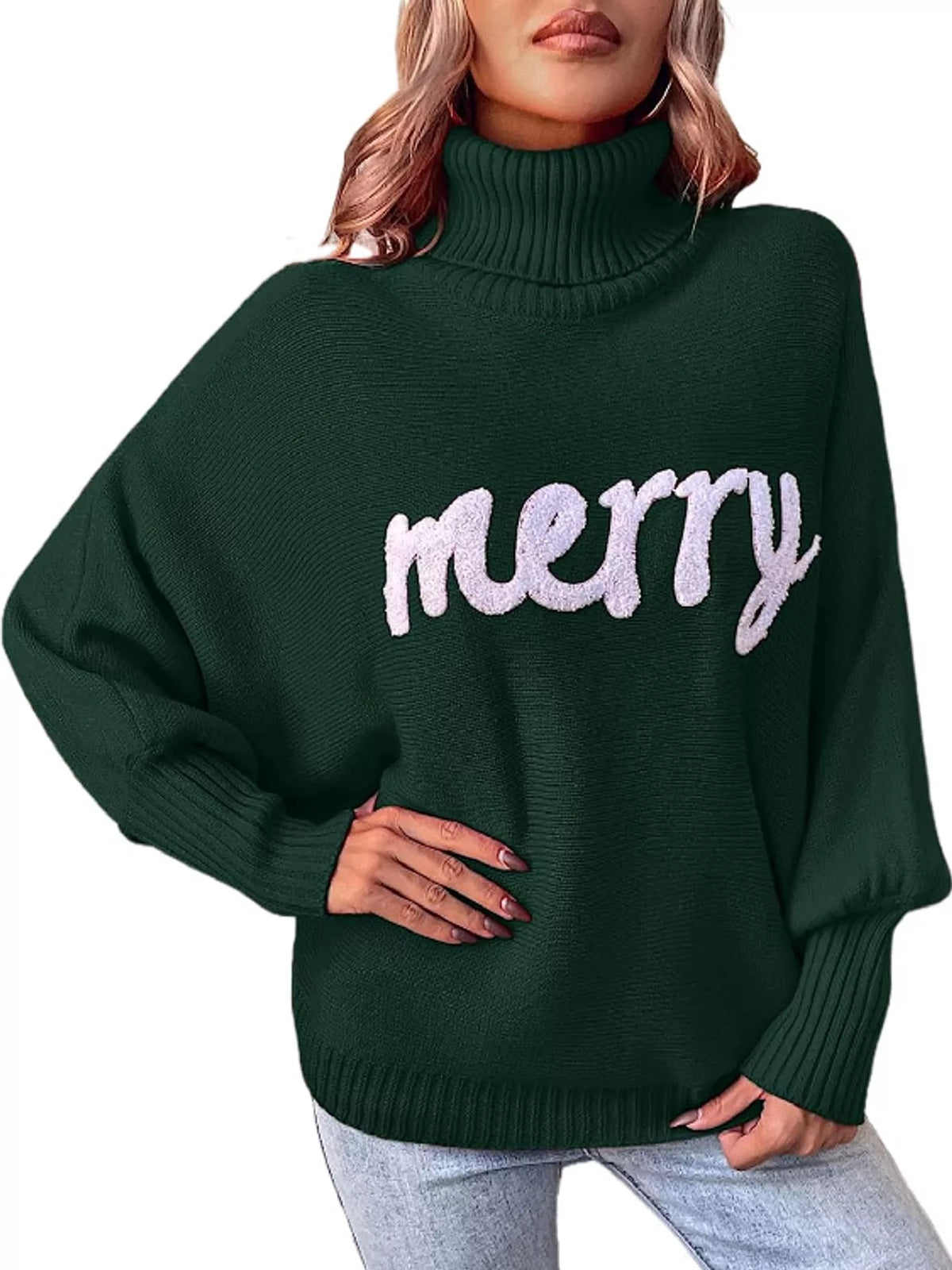 Dark Green lettering turtleneck sweater
