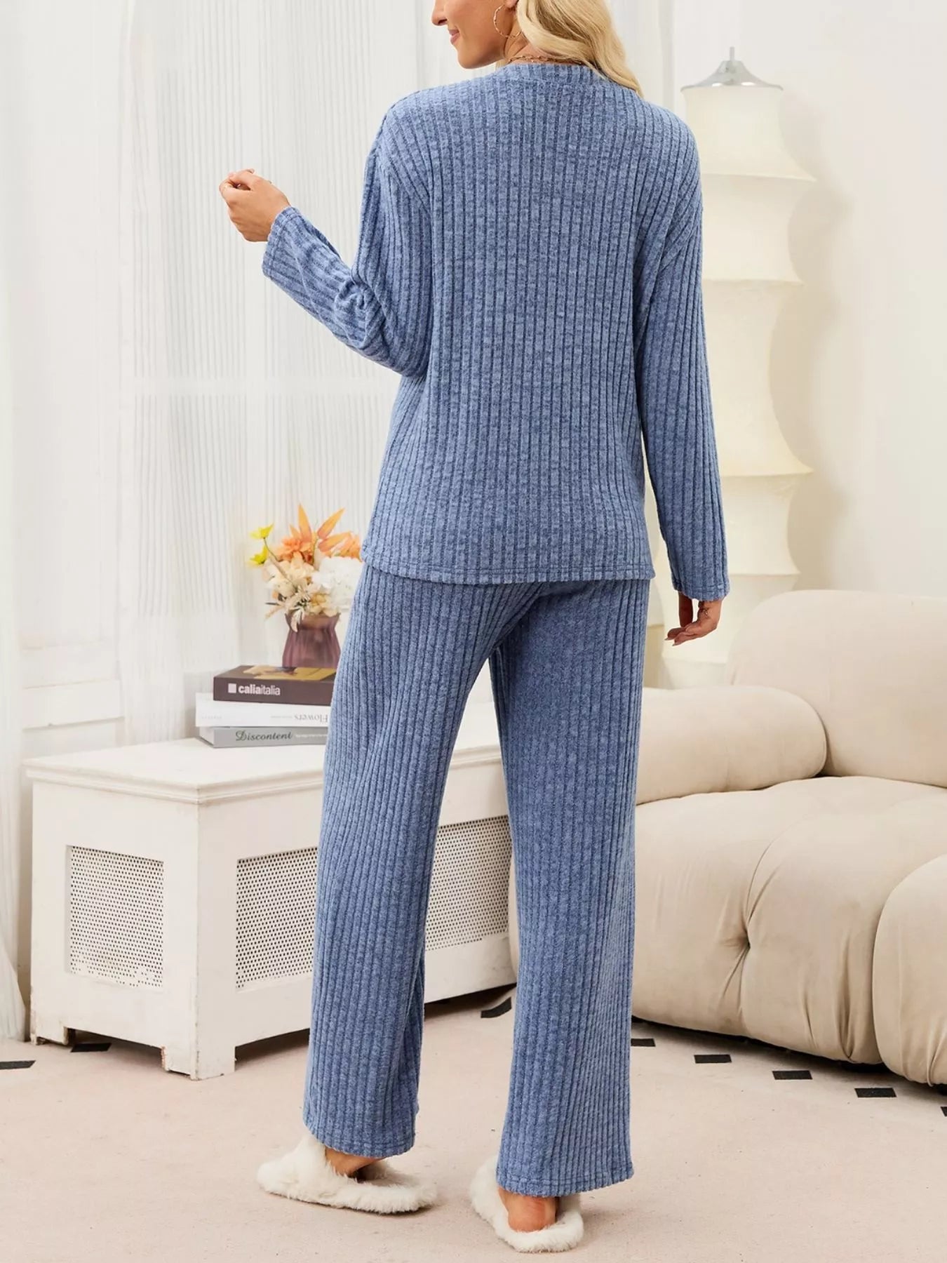 Trendsi Ribbed Knit Top and Wide-Leg Pants Set -