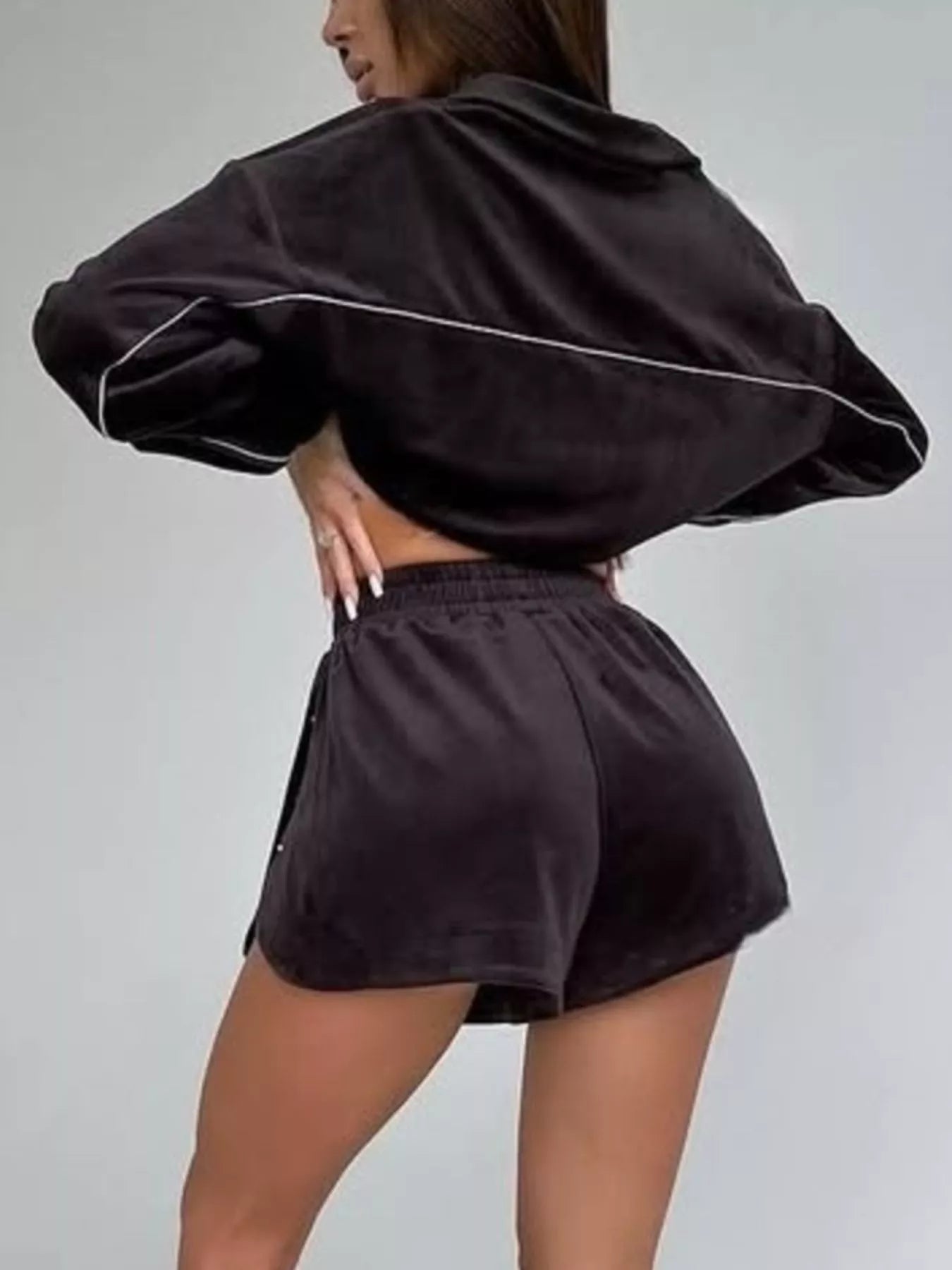 Trendsi Zip-Up Outerwear and Shorts Set -