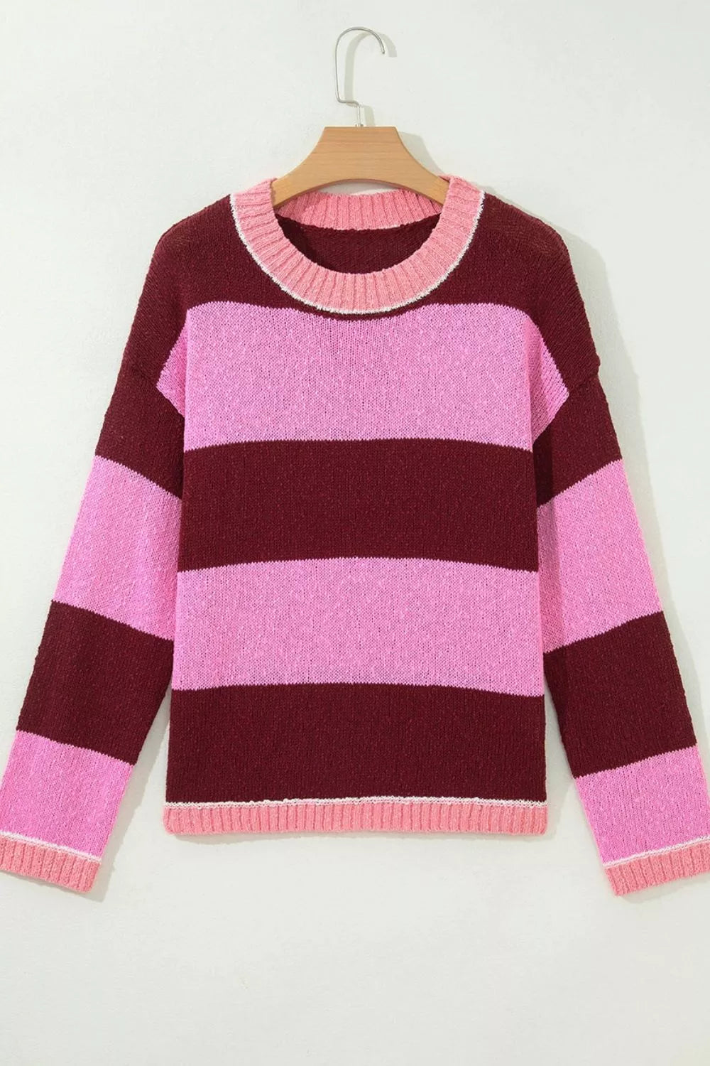 Trendsi Striped Drop Shoulder Long Sleeve Pullover Regular Fit Knit Sweater -