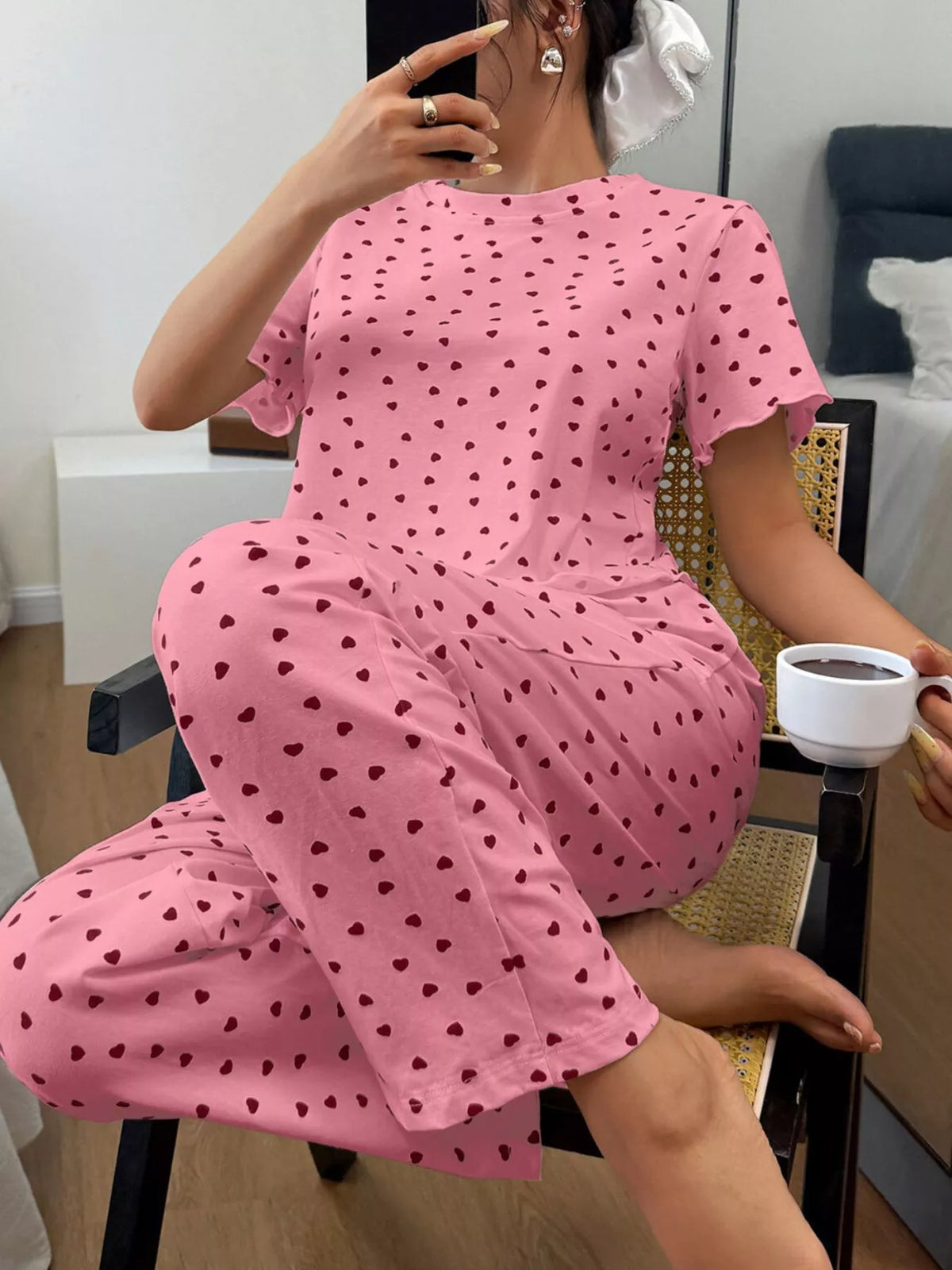 Trendsi Polka Dot Short Sleeve Top and Shorts Set -