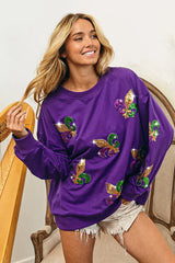Trendsi BiBi Fleur De Lis Sequin Patches Mardi Gras Sweatshirt -