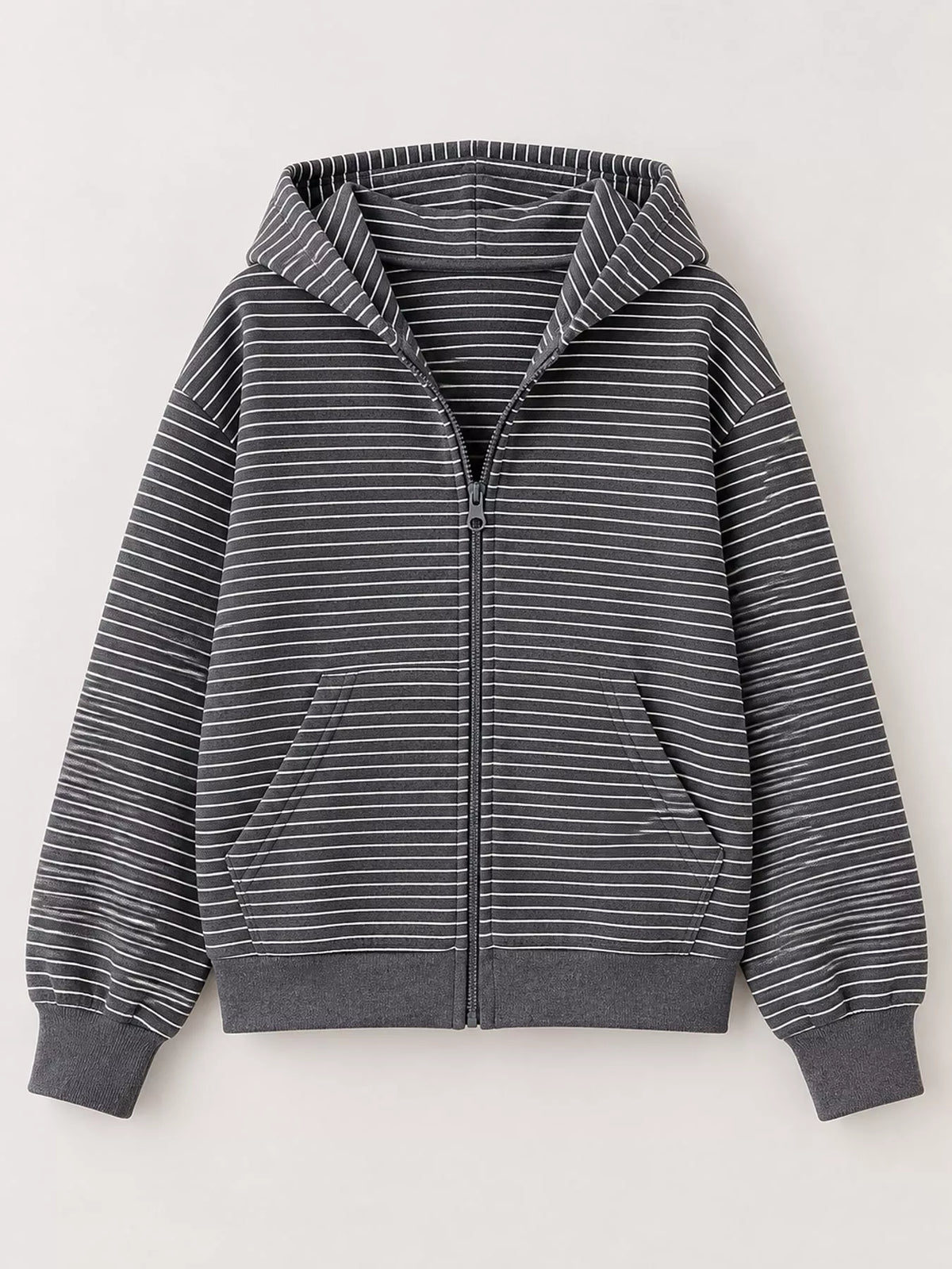 Charcoal and white striped zip-up hoodie