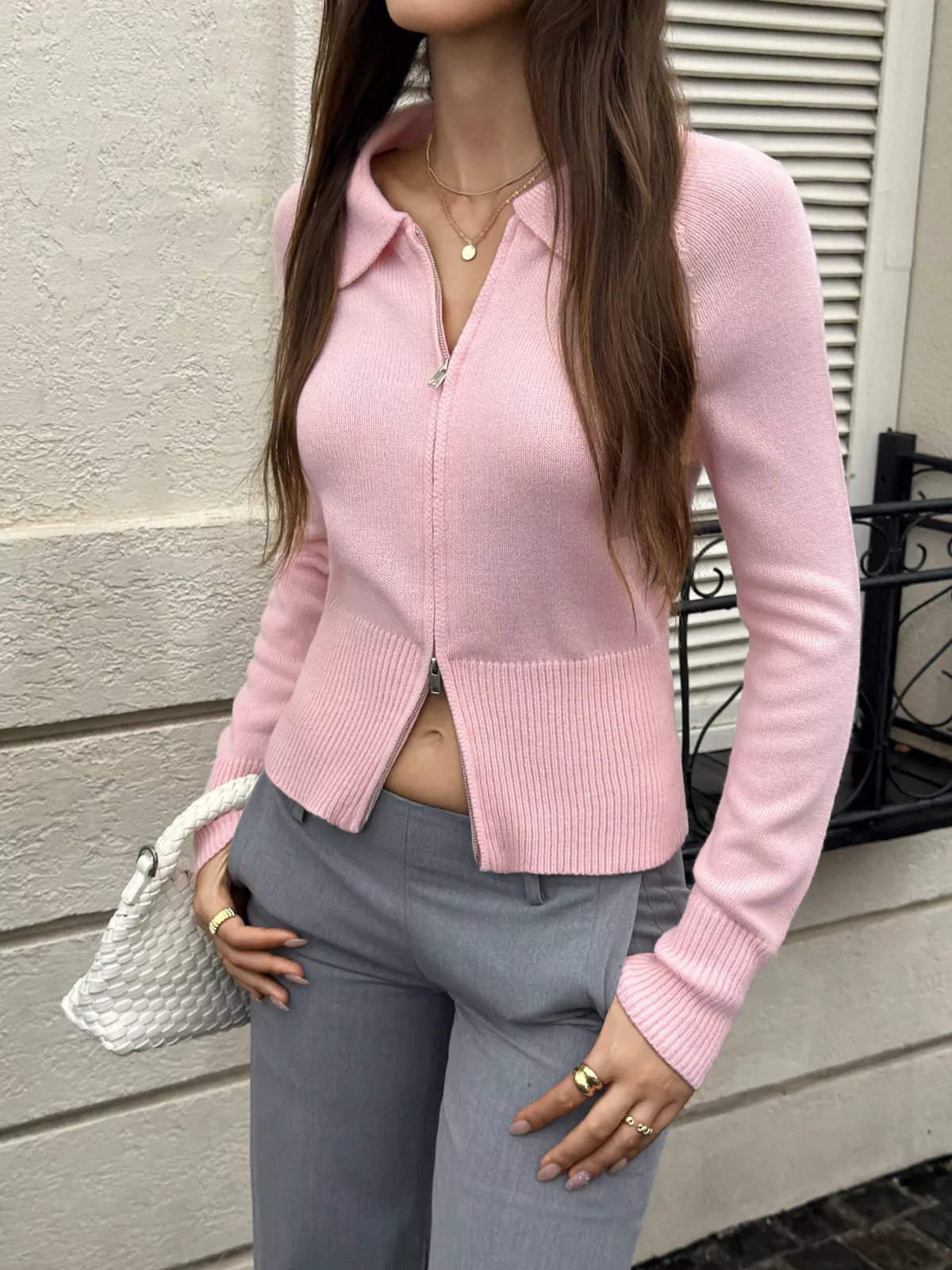 Pink zip-up raglan sleeve cardigan