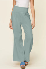 Trendsi Double Take Full Size Texture Smocked Waist Wide Leg Pants -