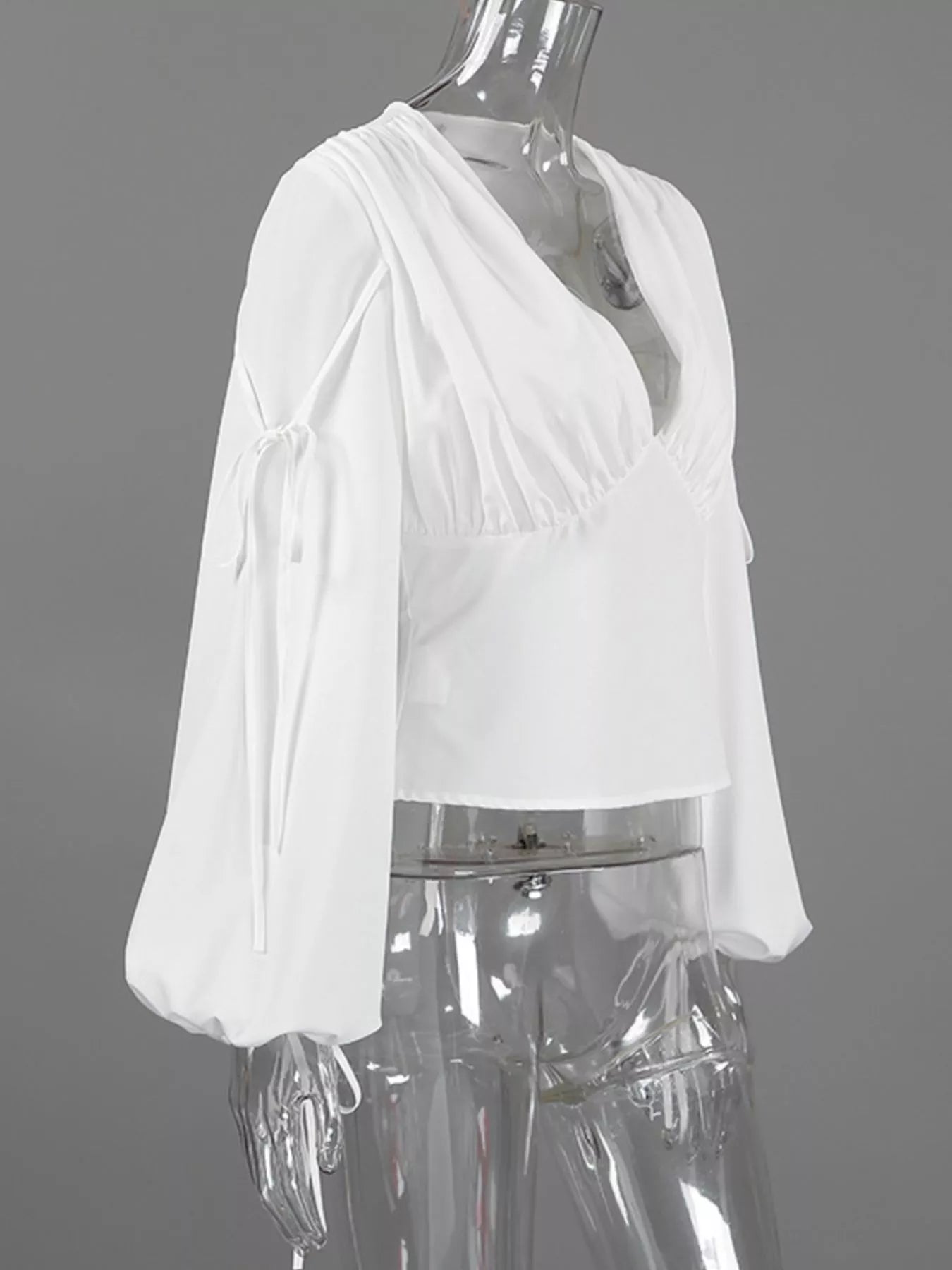 Trendsi Tied V-Neck Balloon Sleeve Blouse -