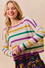 Trendsi SO ME Mardi Gras Color Stripe Lightweight Sweater Top -