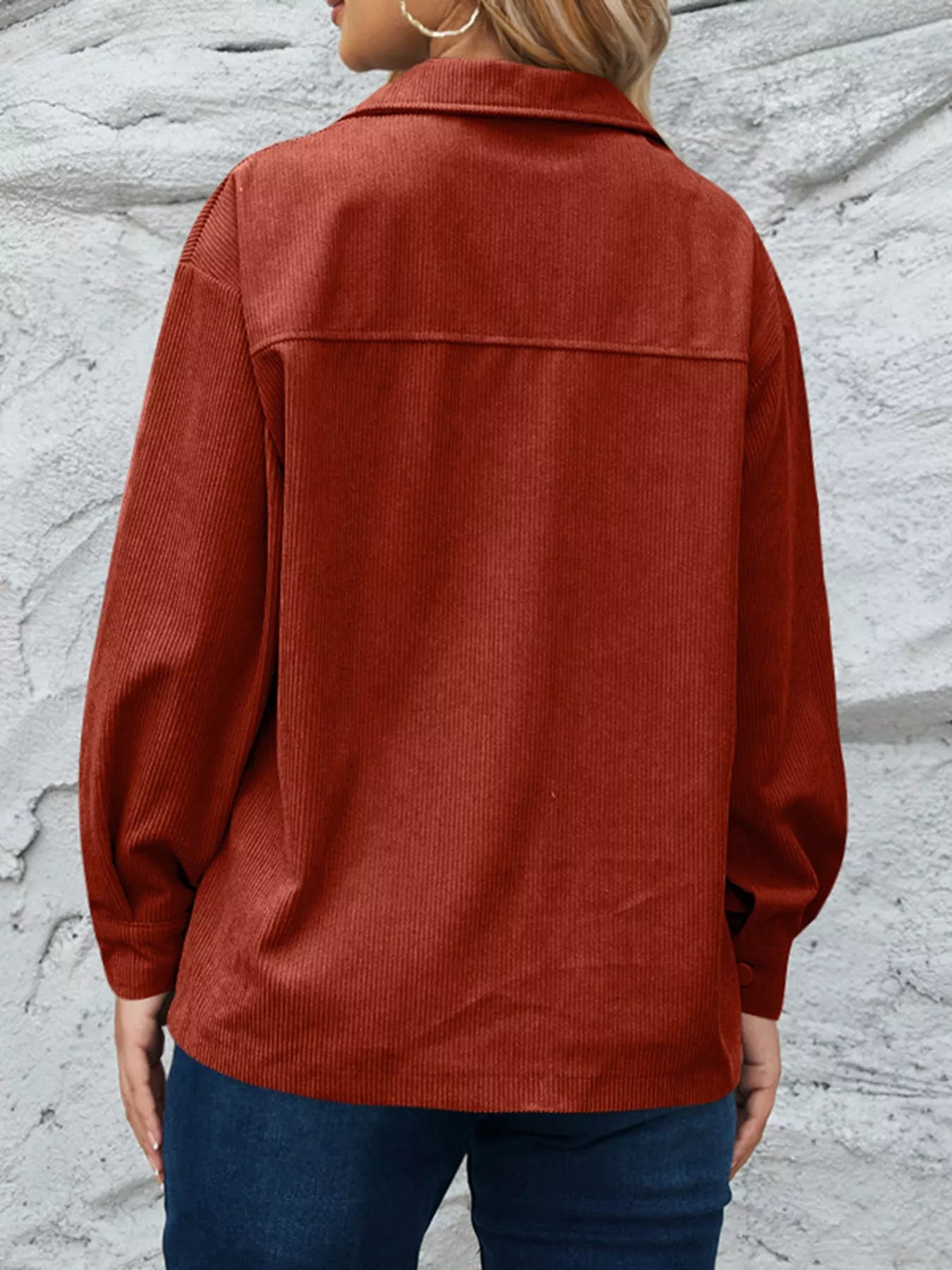 Trendsi Corduroy Button-Down Shirt with Chest Pockets -