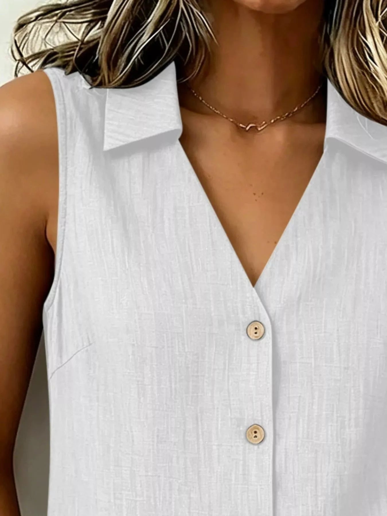 Trendsi Full Size Button-Up Collared Neck Sleeveless Top Plus Size -