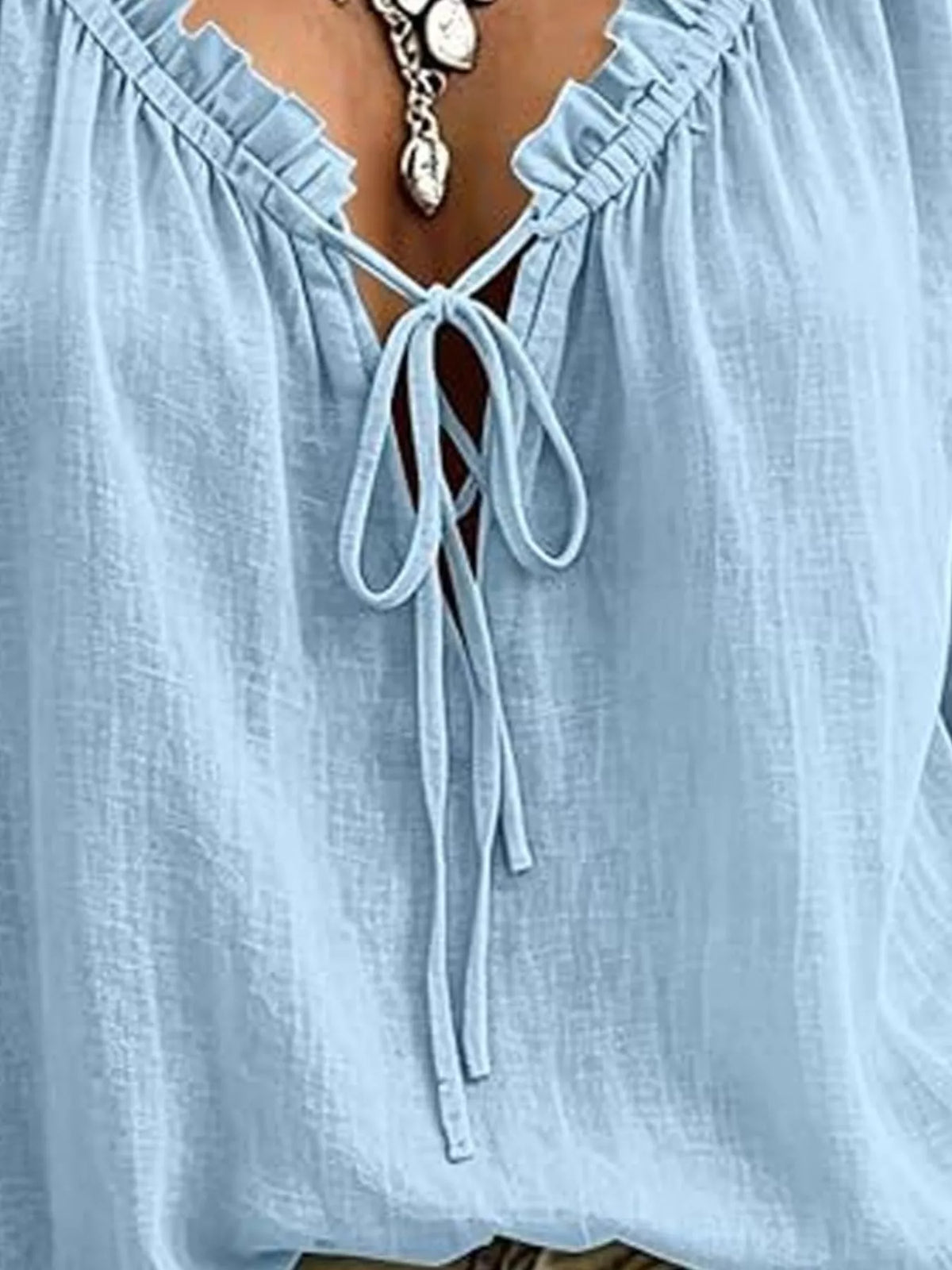 Trendsi Frill Tie Neck 3/4 Sleeve Blouse -