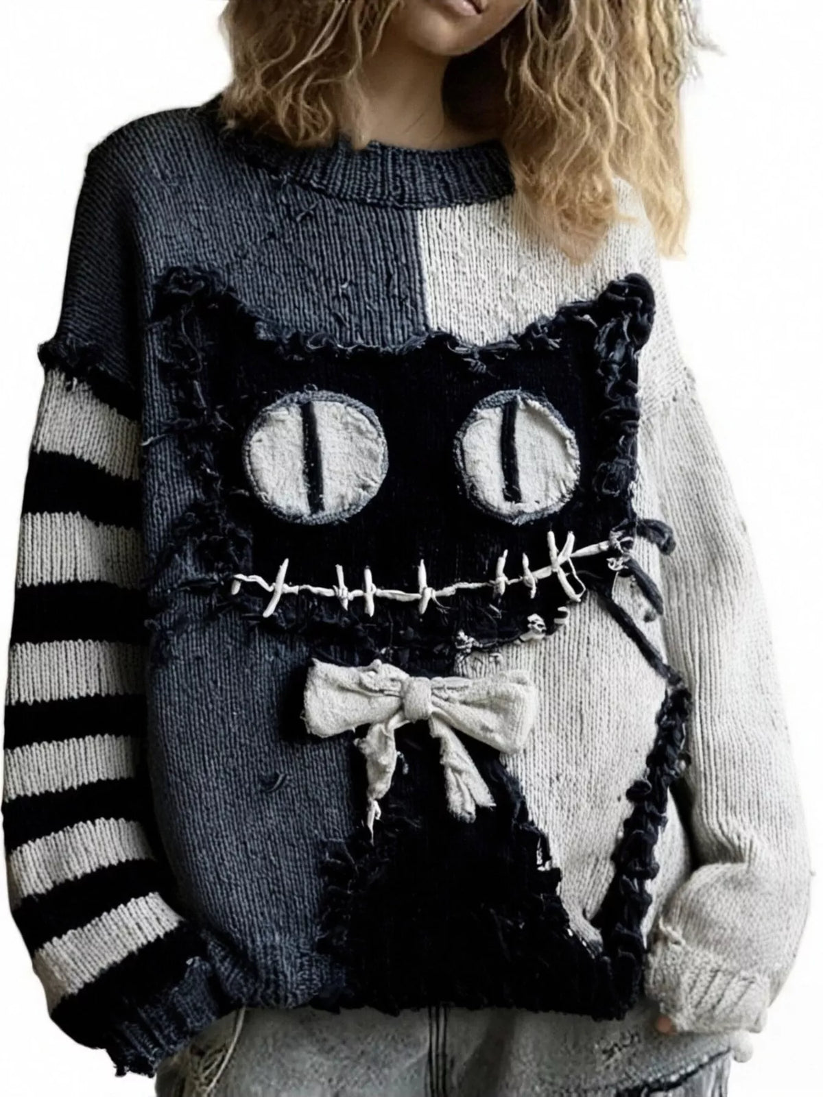 French blue color-block oversized drop-shoulder sweater