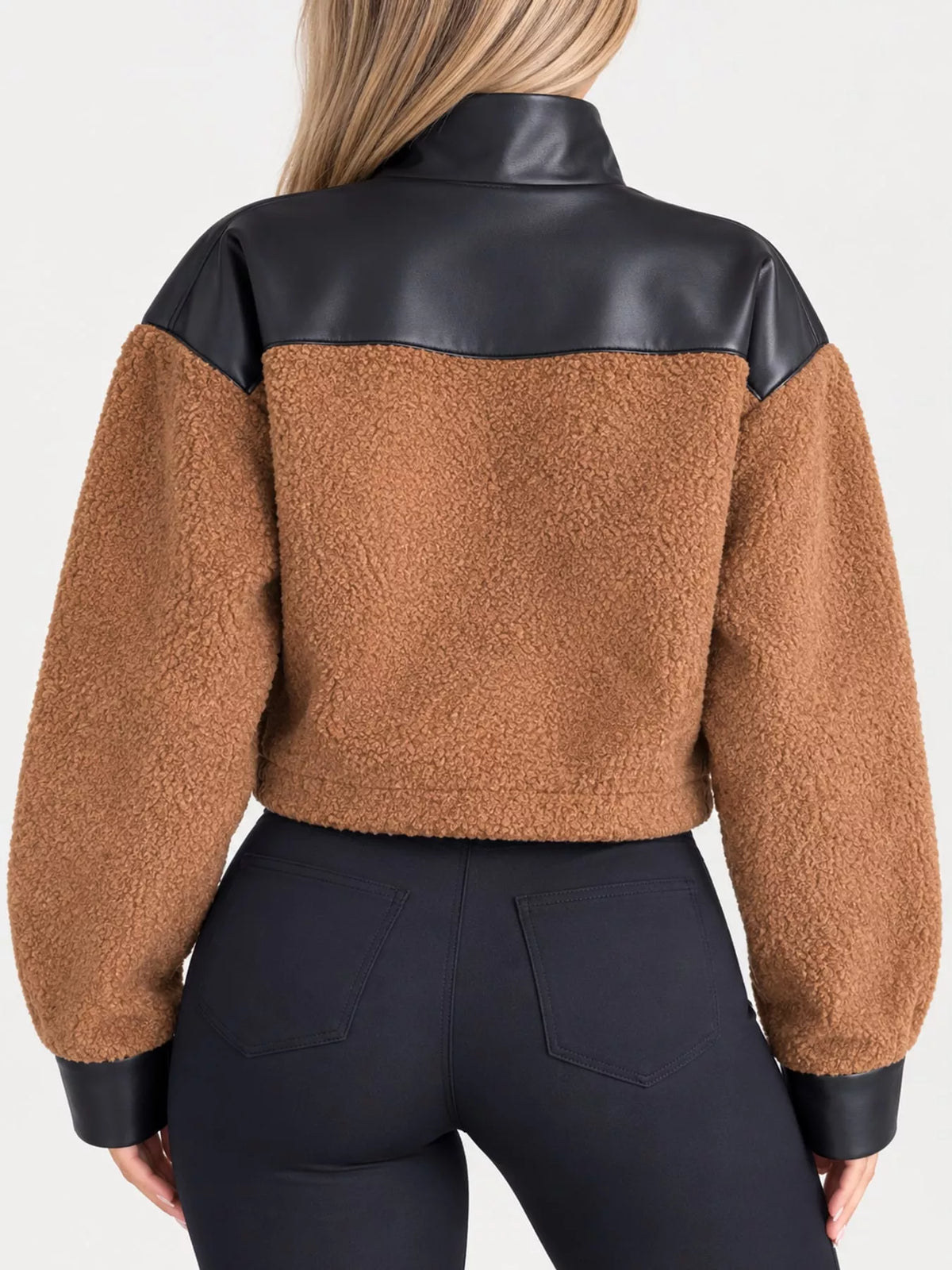 Sherpa-contrast jacket, tan back