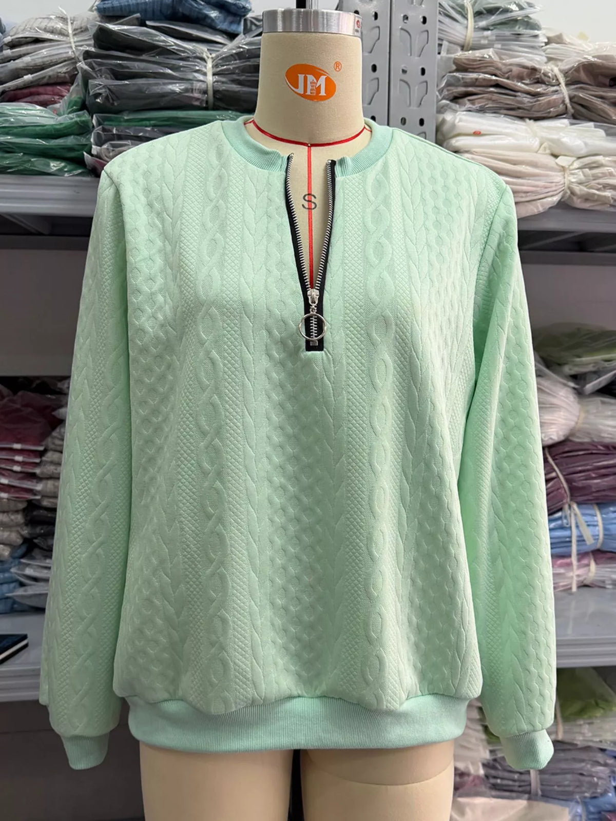 Quarter-Zip Cable Knit Sweatshirt — garment front