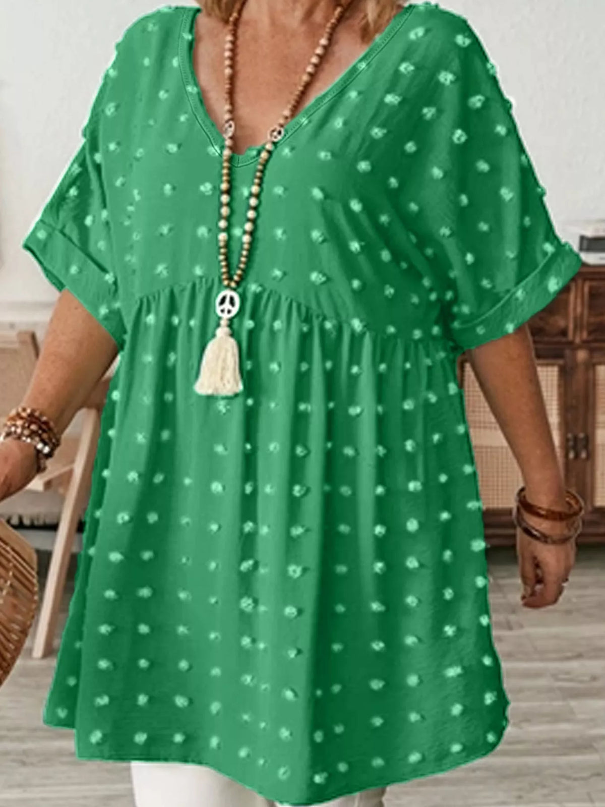 Swiss-dot blouse, green front