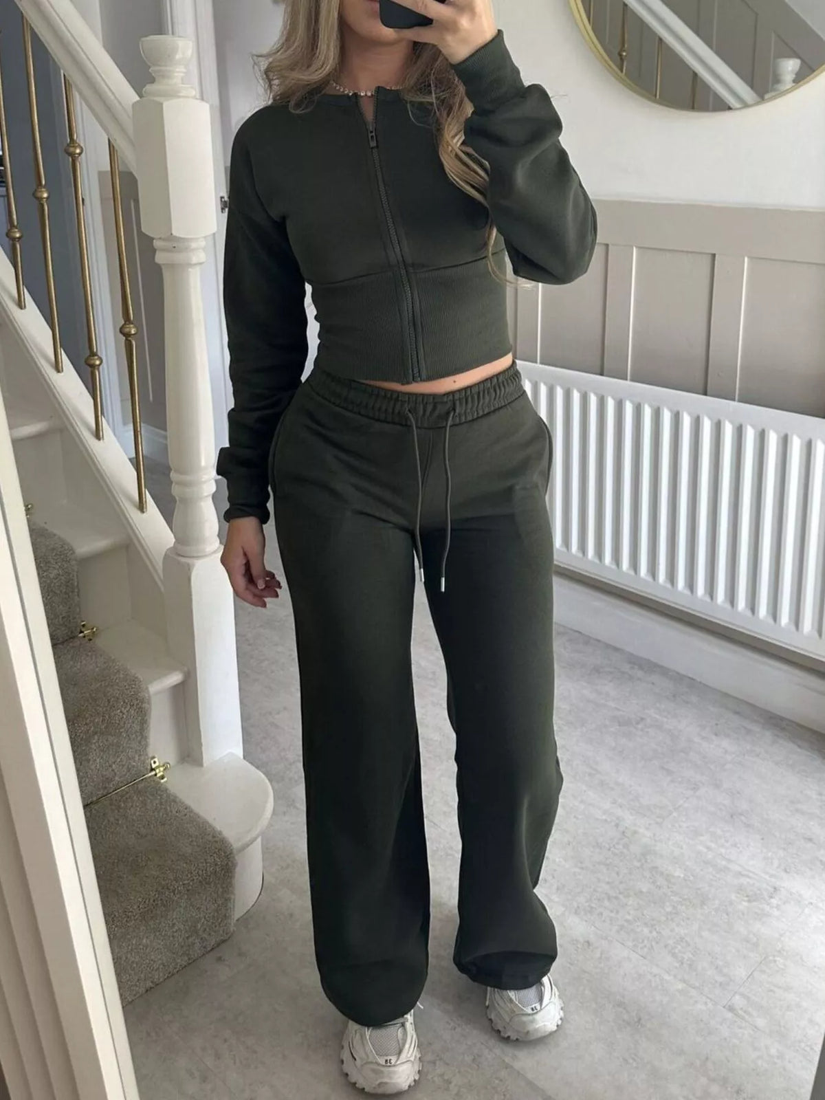 Trendsi Zip-Up Crop Hoodie and High-Waisted Pants Set -