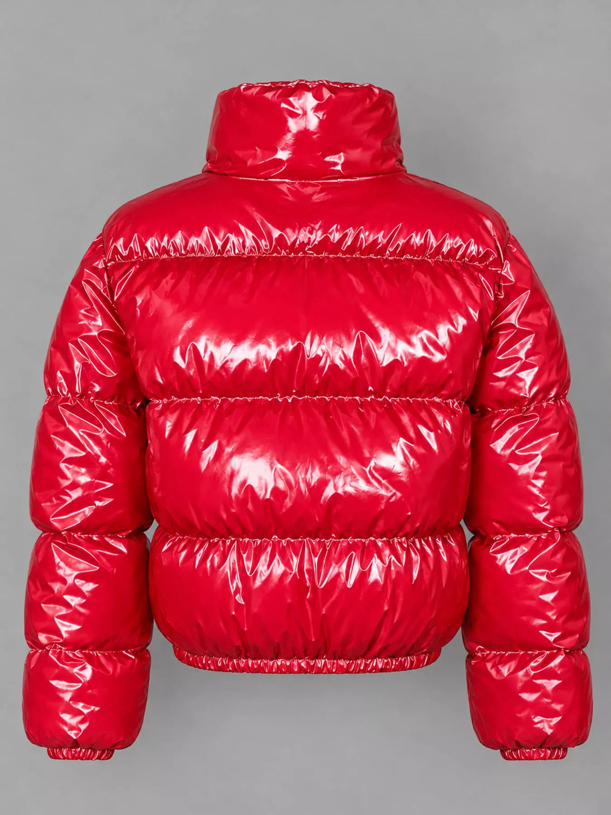 Glossy Stand-Collar Zip-Up Puffer Jacket — back view