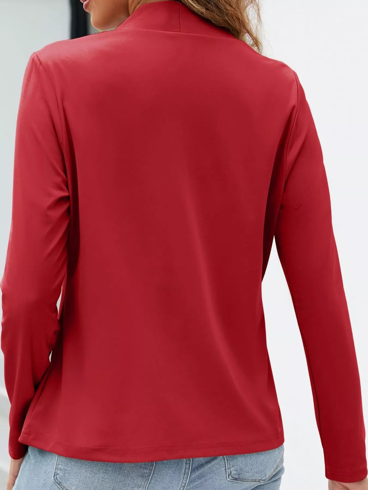 Mandarin neck long sleeve blazer, back view