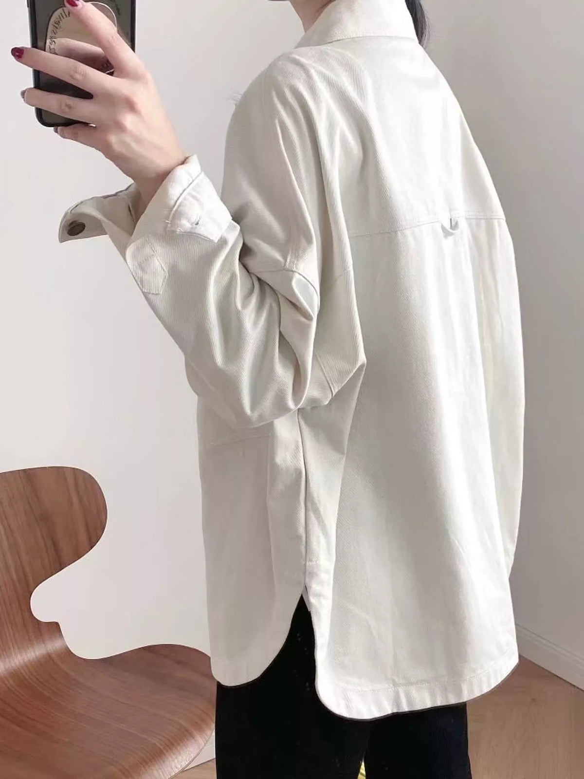 Off-White button-down dropped shoulder denim jacket, back view