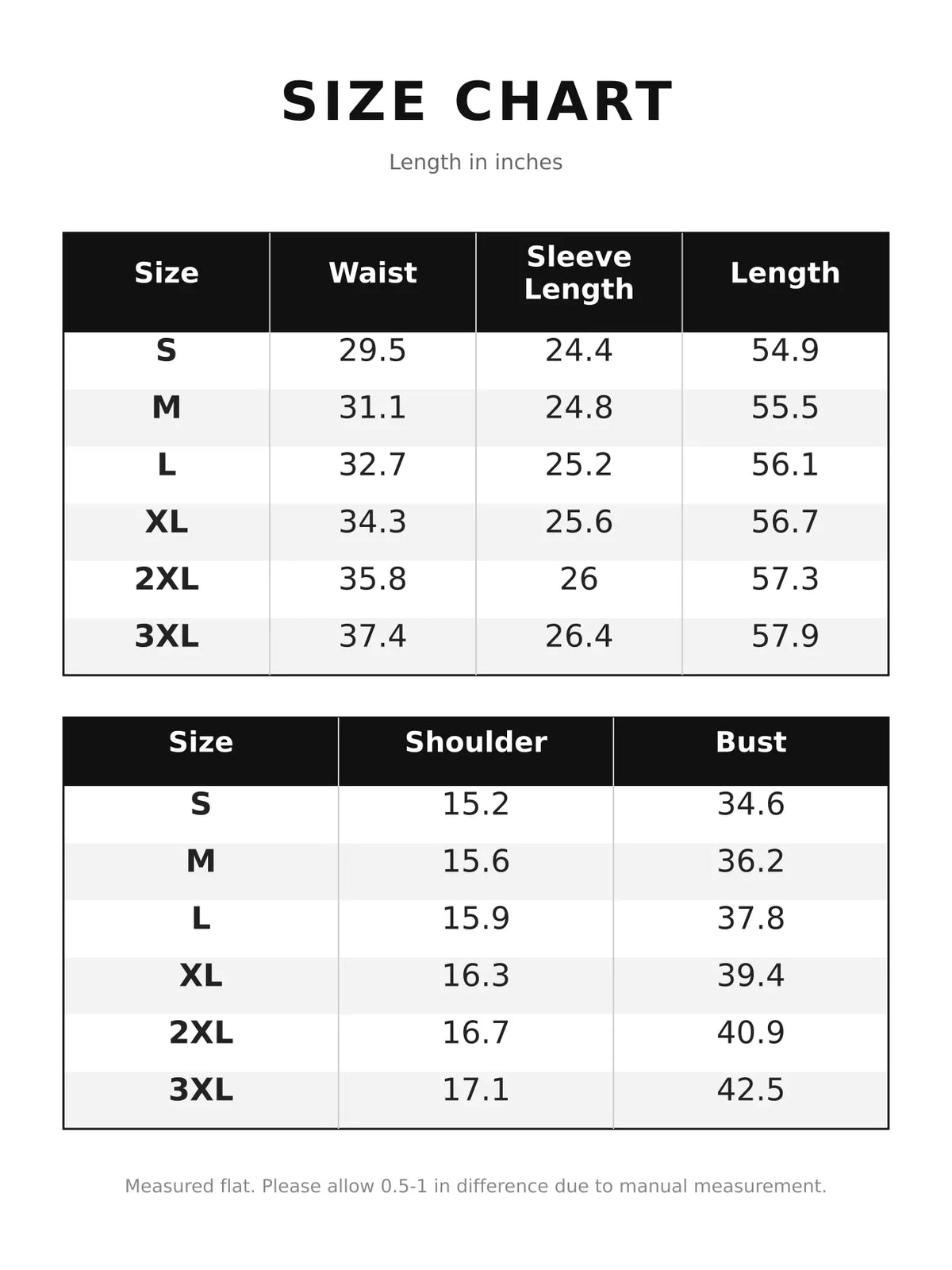 V-neck long sleeve maxi dress, size and measurement chart