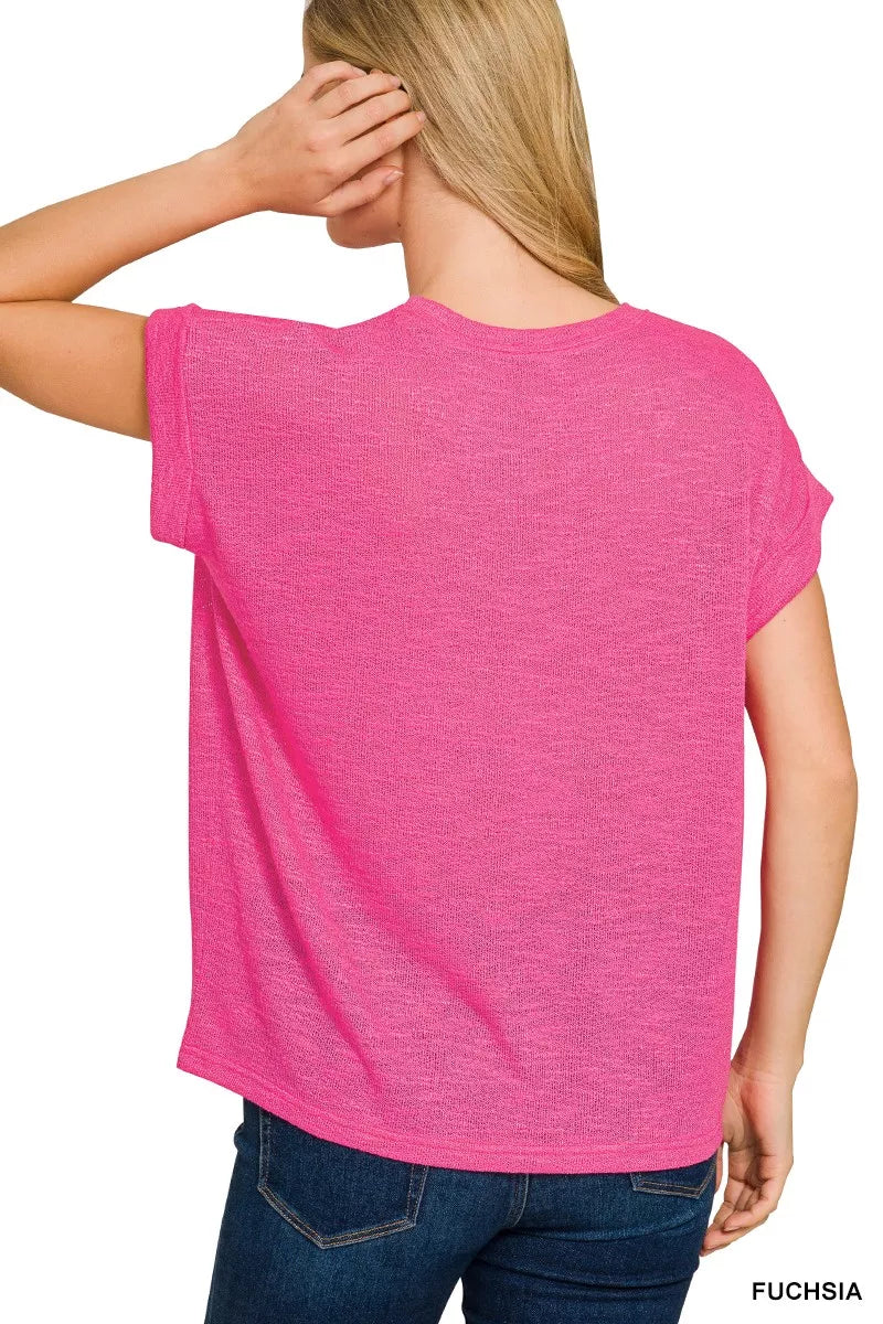 Women's Hacci-Slub Rolled-Sleeve Relaxed-Fit T-Shirt — product view 3