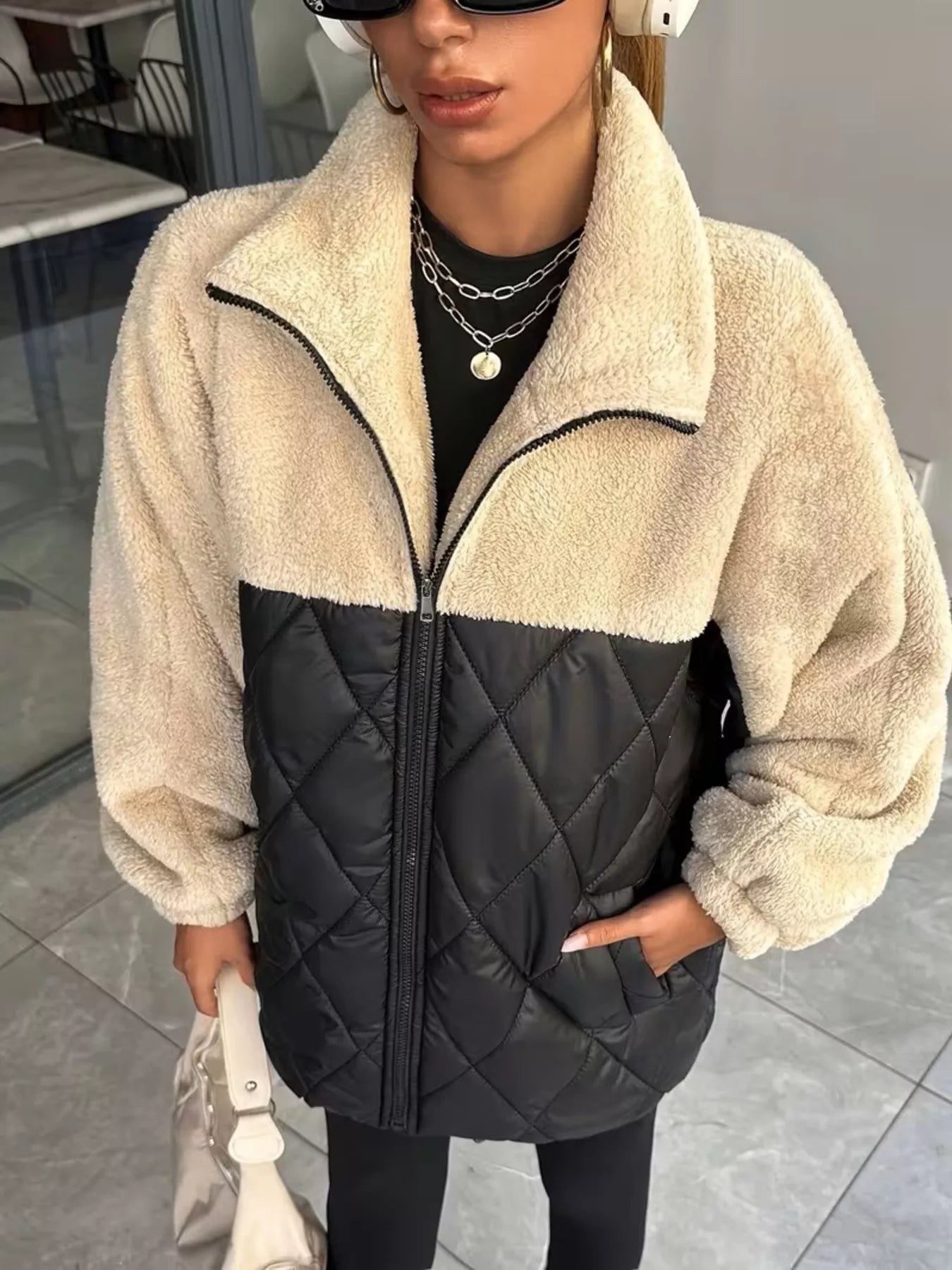 Trendsi Color-Block Sherpa and Quilted Puffer Outerwear -