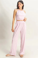 Trendsi HYFVE Striped Halter Neck Top and Pants Set - Pants