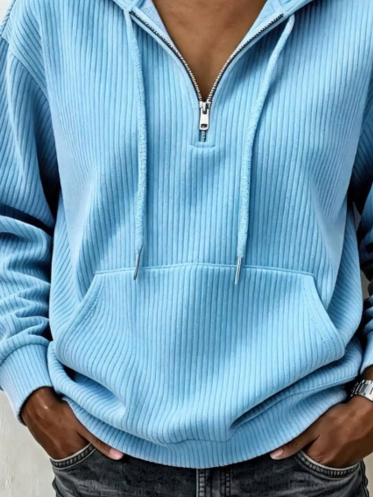Ribbed Knit Quarter-Zip Hoodie, pocket detail