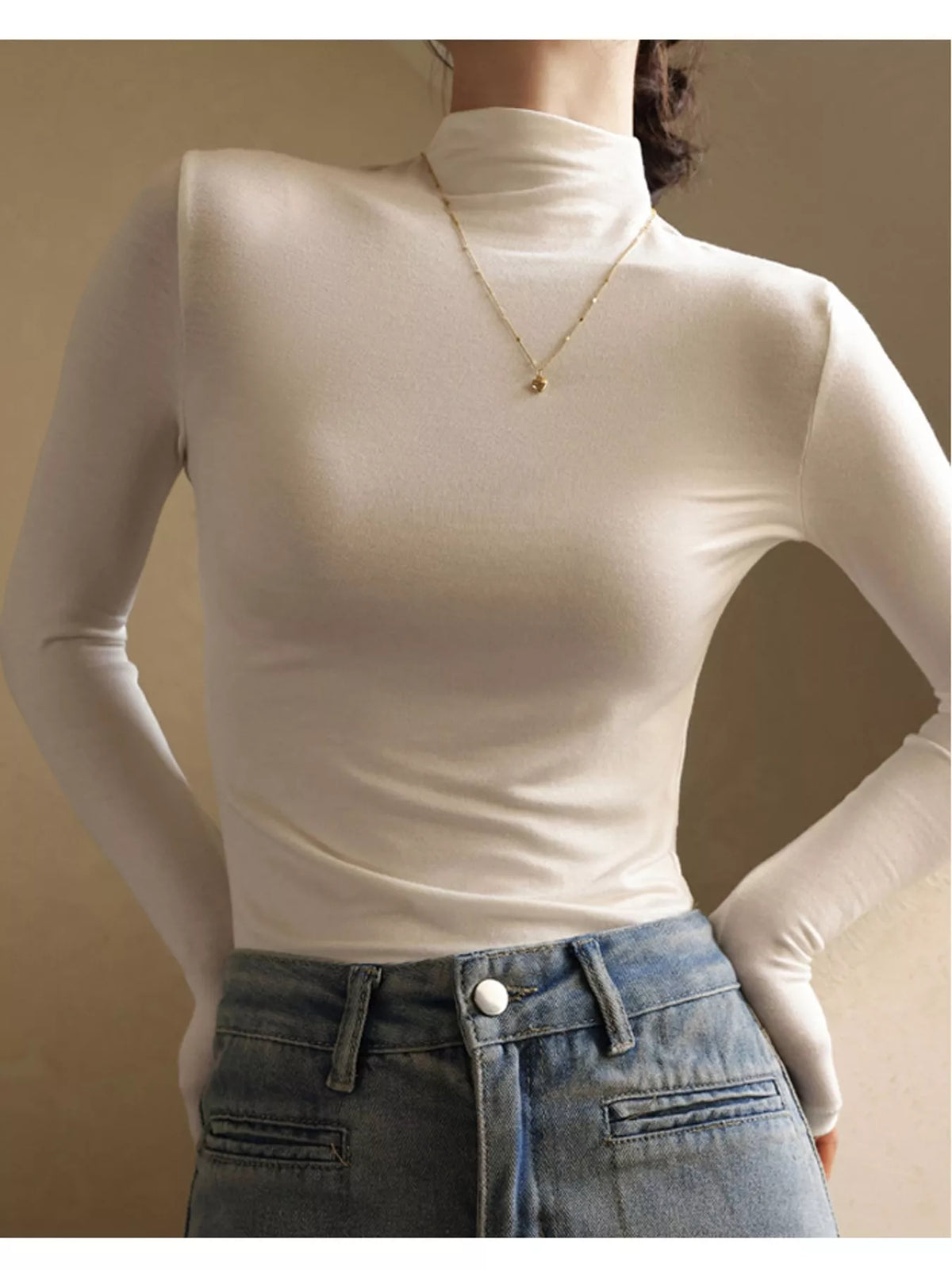 Slim-Fit Mock Neck Long Sleeve T-Shirt — front view