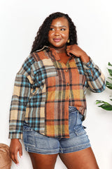 Trendsi Double Take Plaid Curved Hem Shirt Jacket with Breast Pockets - Outerwear