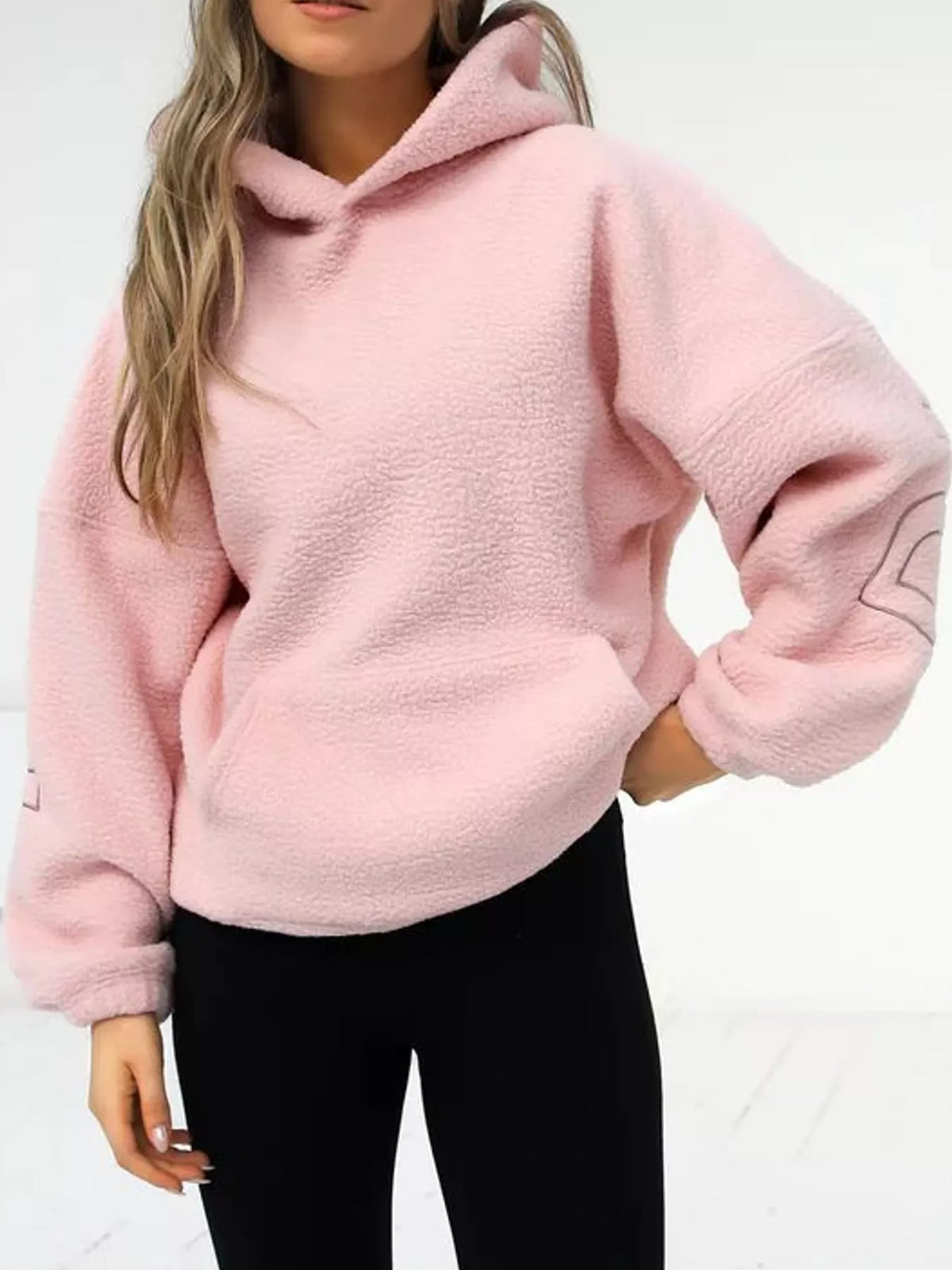 Letter Oversized Sherpa Hoodie — front view