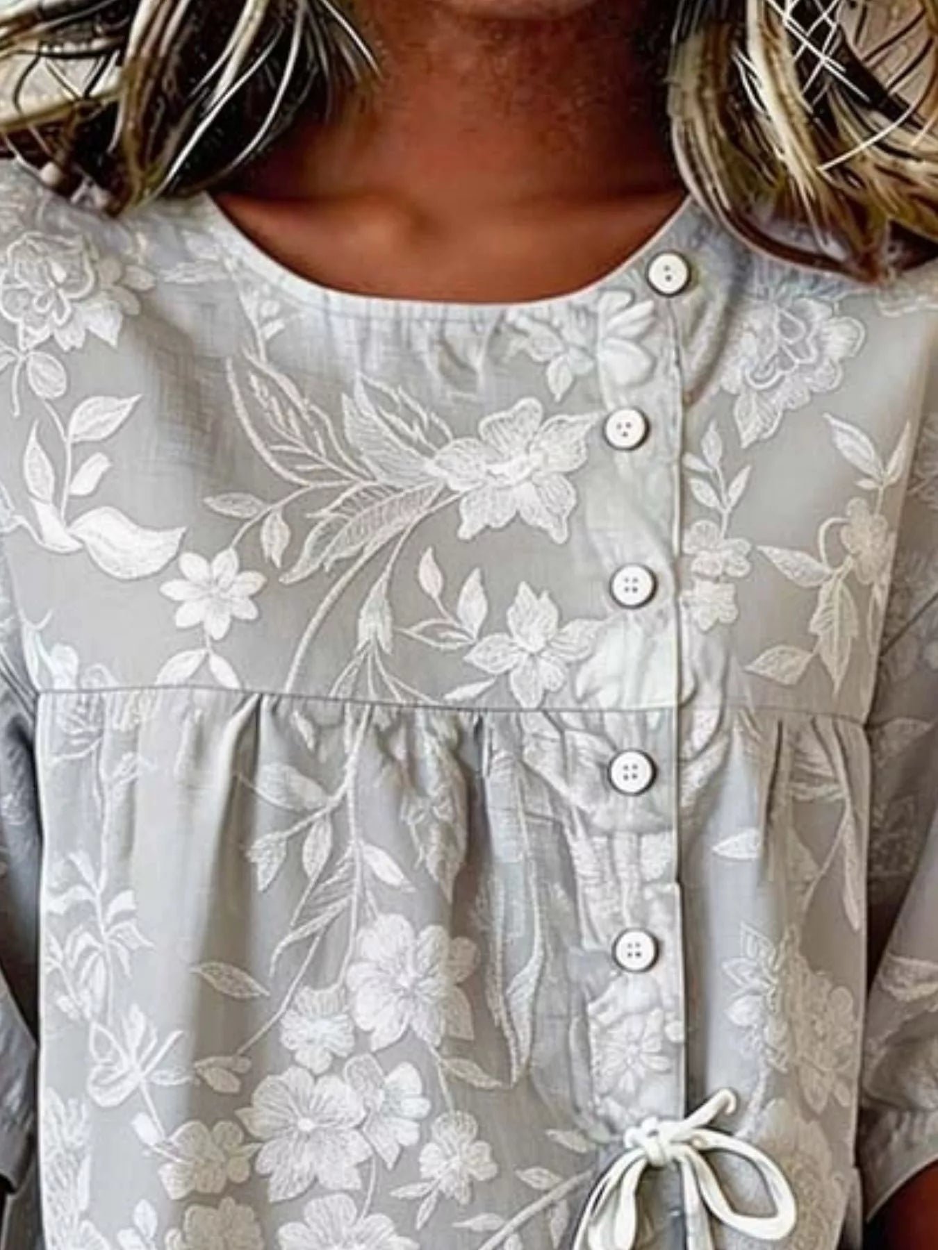 Trendsi Full Size Embroidered Floral Tie Front Shirt Plus Size -