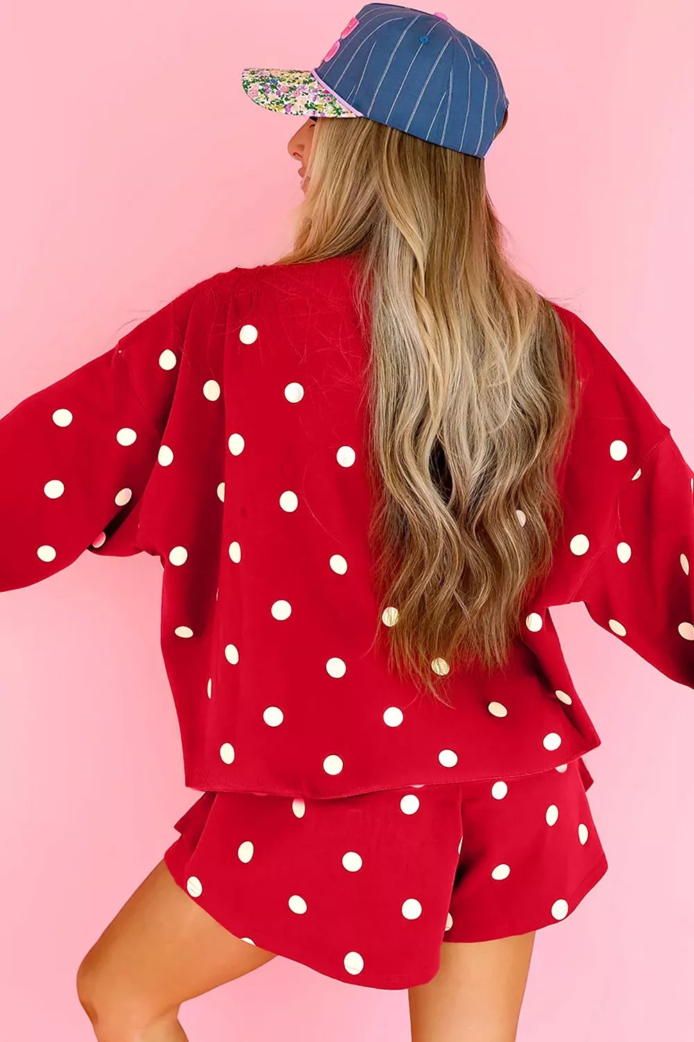 Polka Dot Raw Hem Top and Skort Set, back view