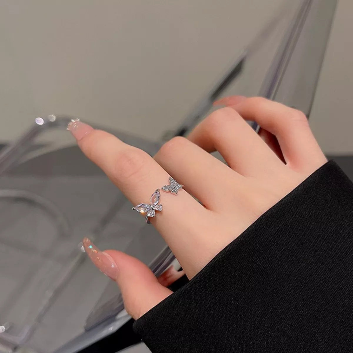 Trendsi 925 Sterling Silver Zircon Butterfly Open Ring -