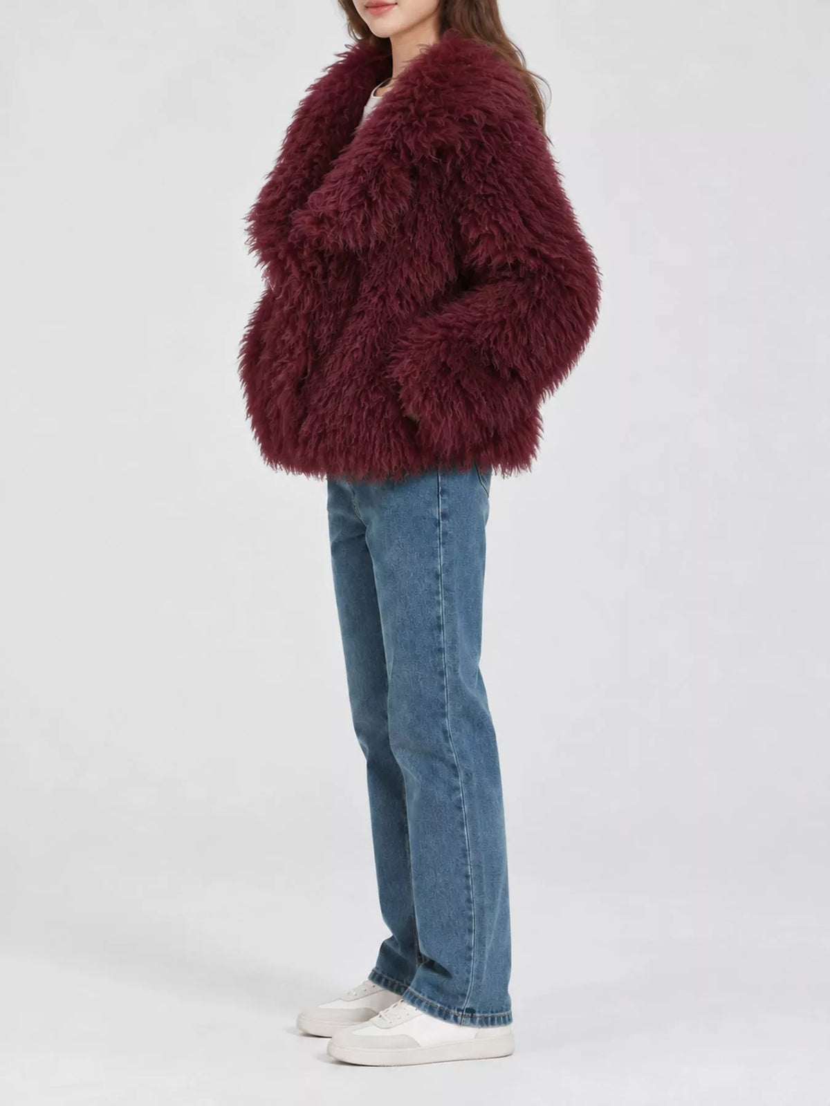 Collared long sleeve jacket, side view